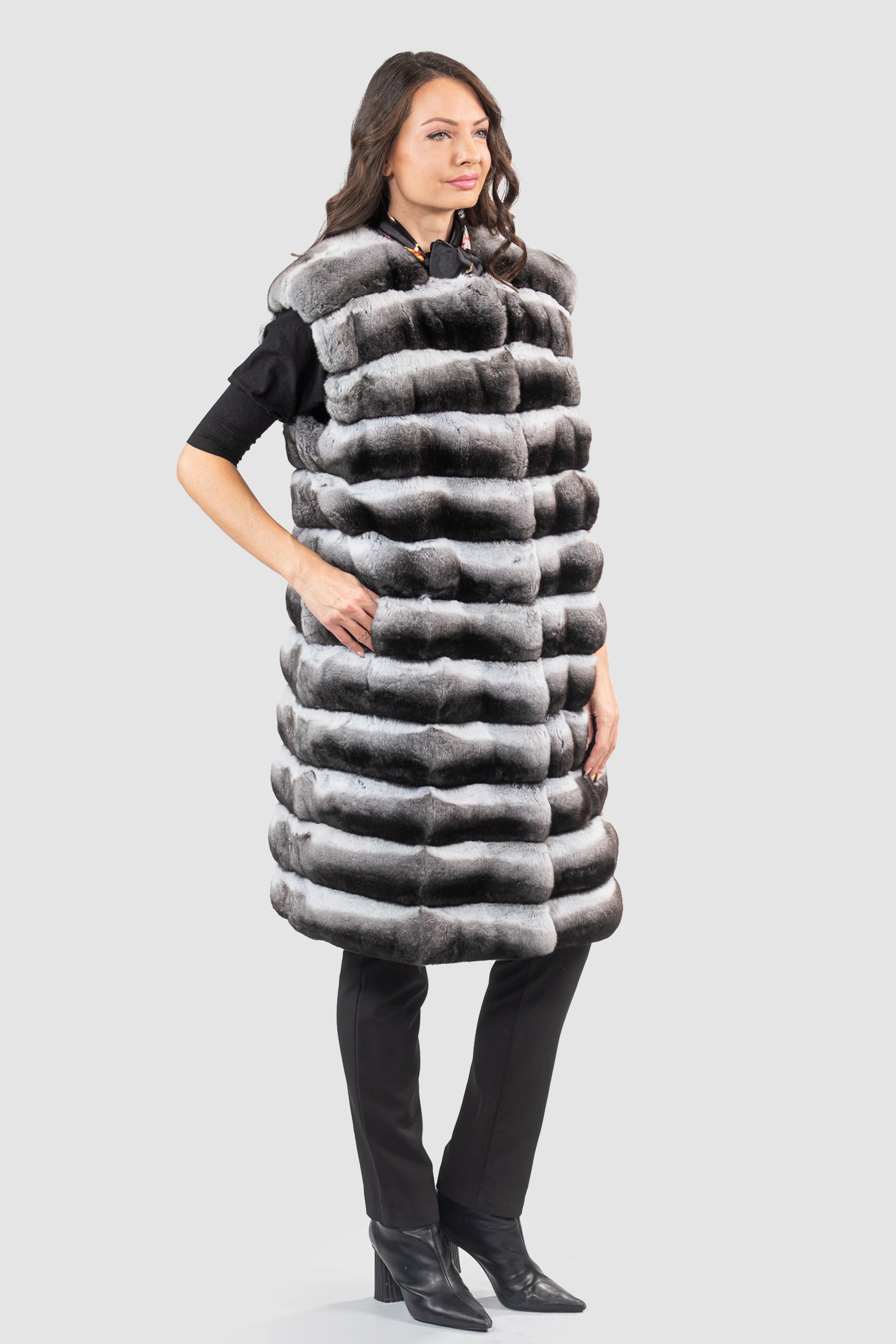 Chinchilla Collarless Long Vest