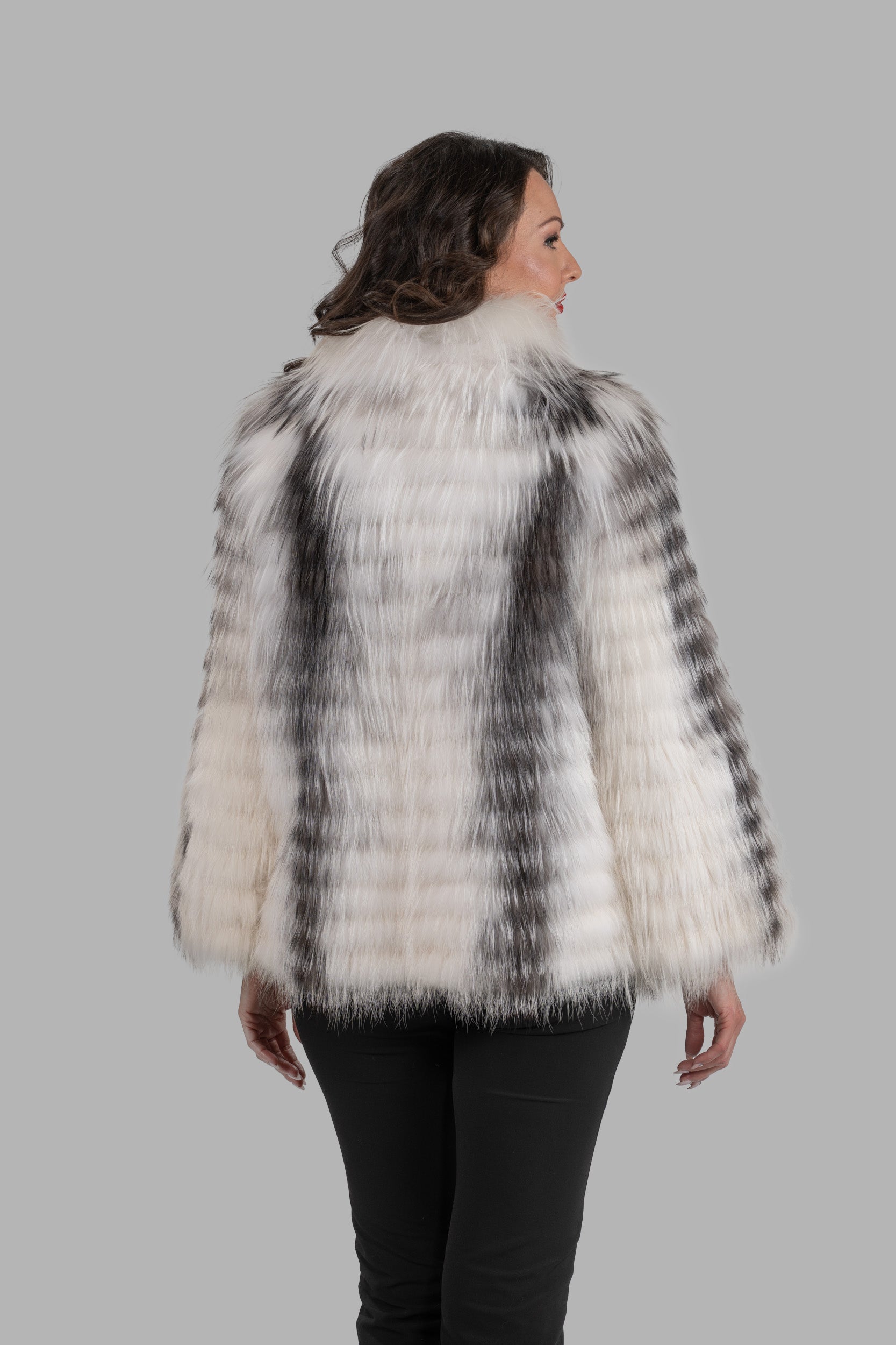 Arctic Marble Fox Jacket with Stand Collar