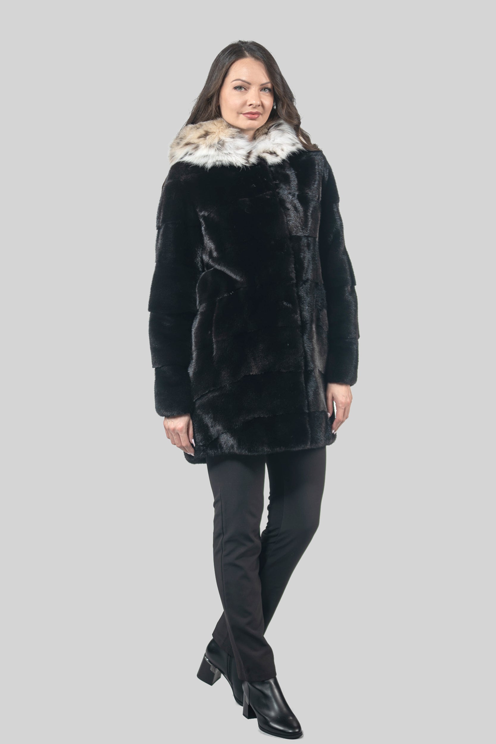 Blackglama Mink Half Coat with Bobcat Hood