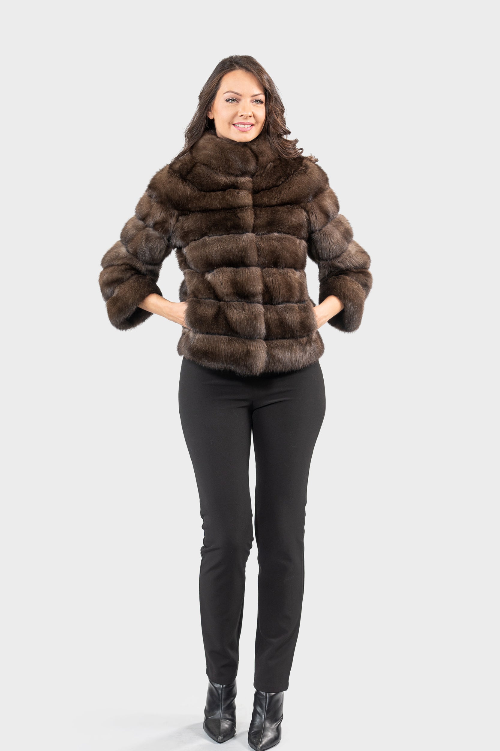 Dark Russian Sable Jacket with Stand Collar