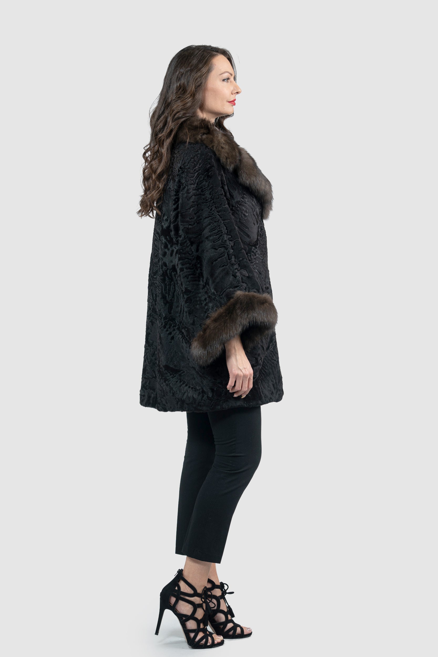 Black Swakara Cape with Russian Sable Notch Collar