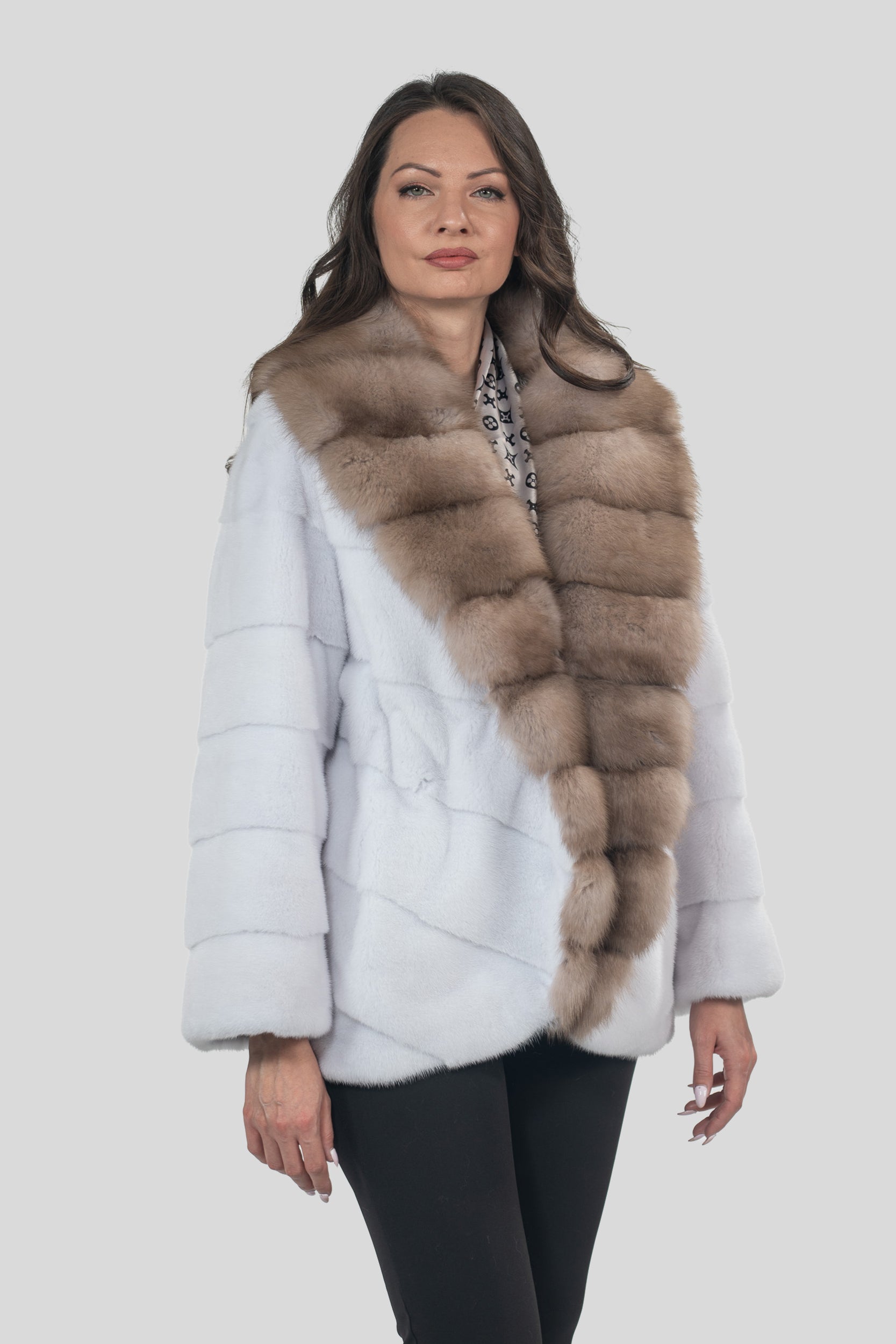 White Mink Half Coat with Baumarten Trim