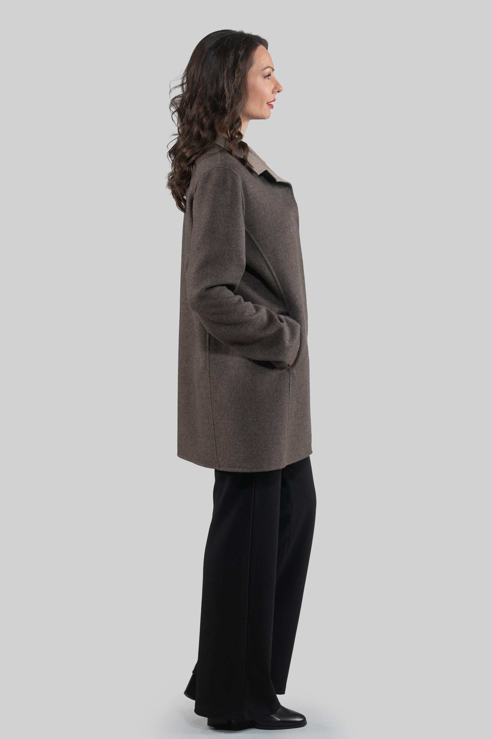 Grey Brown Cashmere Half Coat