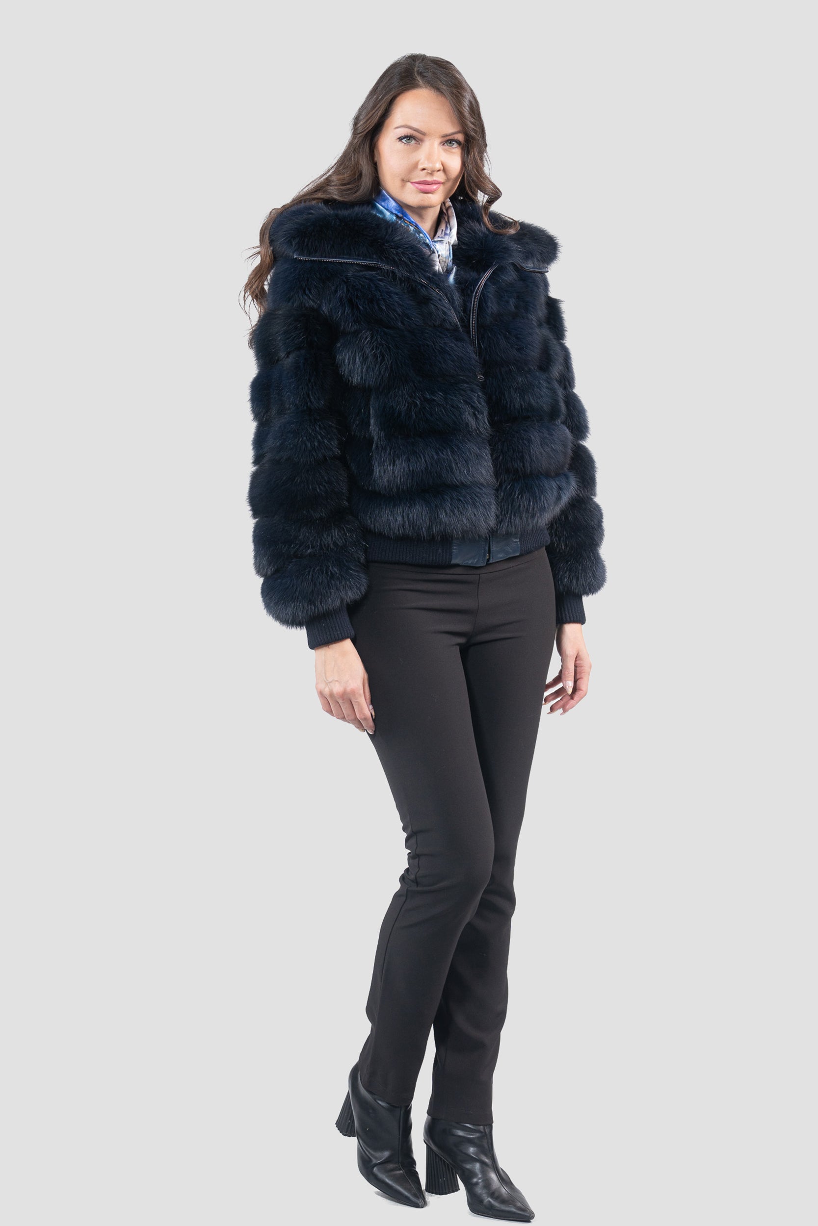 Blue Black Baumarten Bomber Jacket with Hood