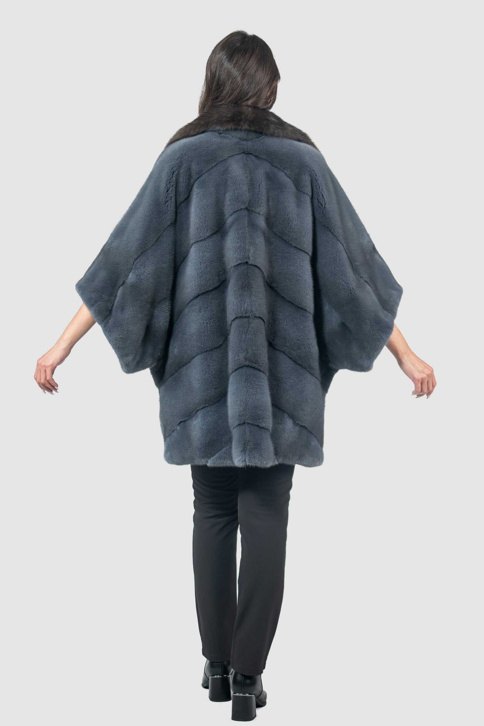 Asphalto Mink Cape with Russian Sable-Trimmed Notch Collar