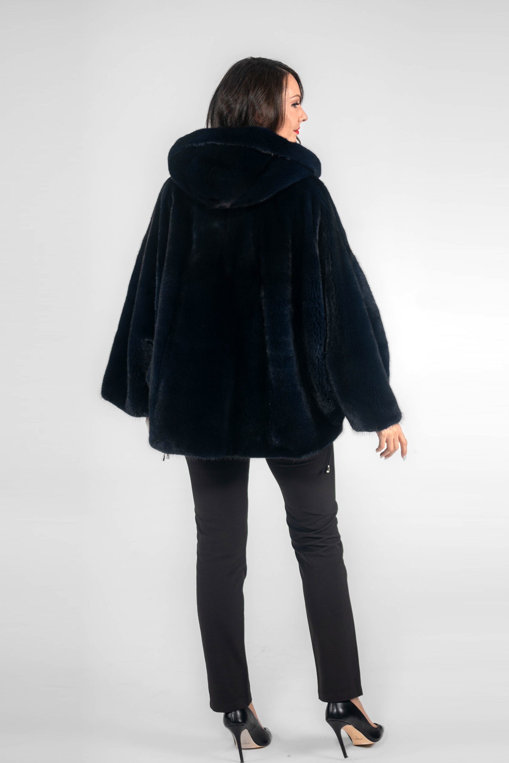Blue Black Mink Jacket with Hood