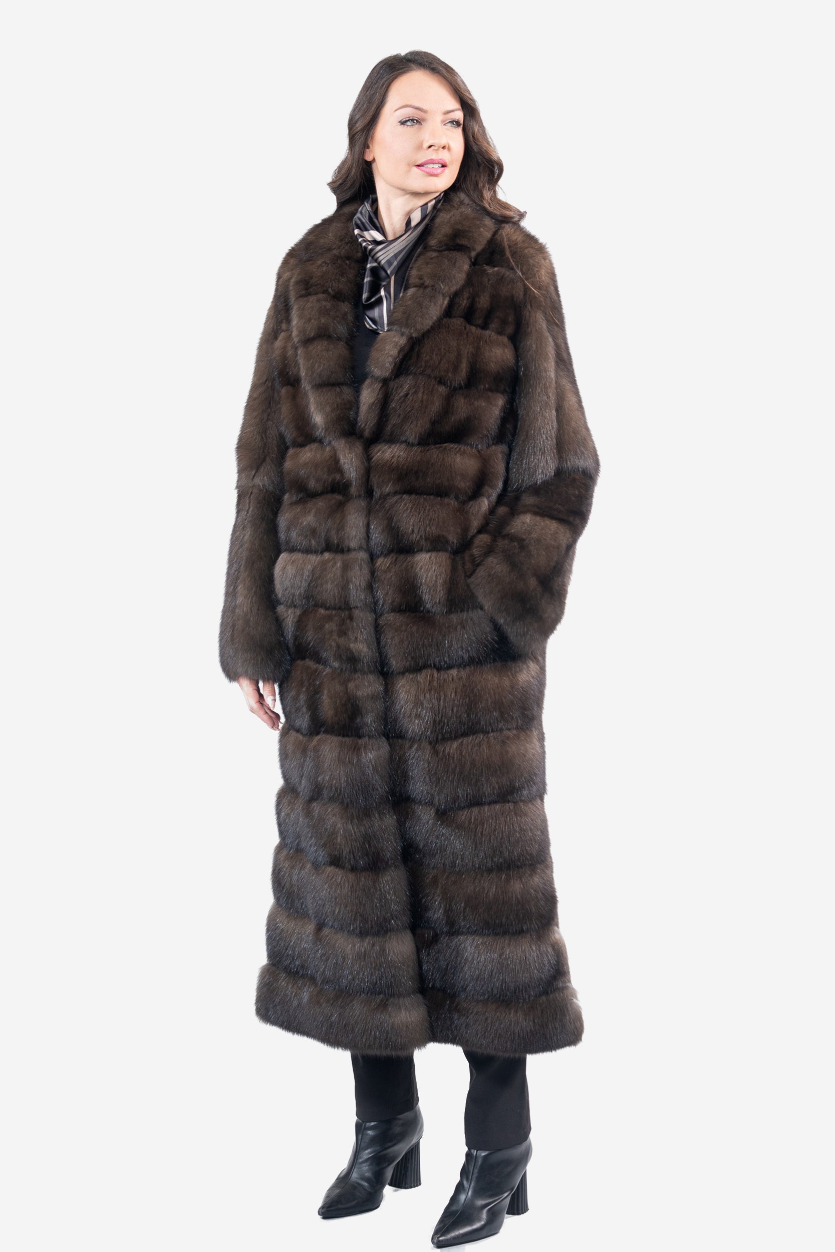 Dark Russian Sable Coat with Shawl Collar and Let Out Back