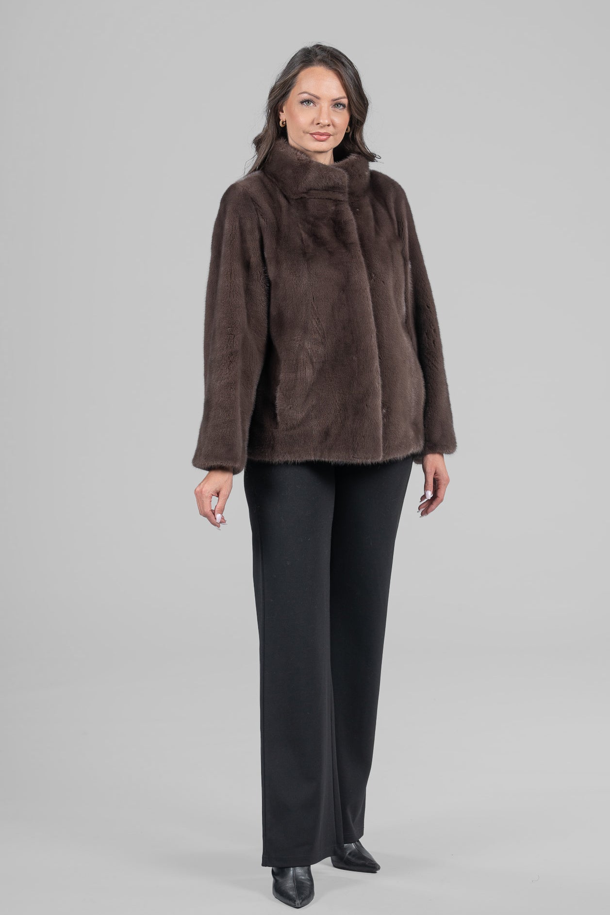 Wood Mink Jacket with Stand Collar
