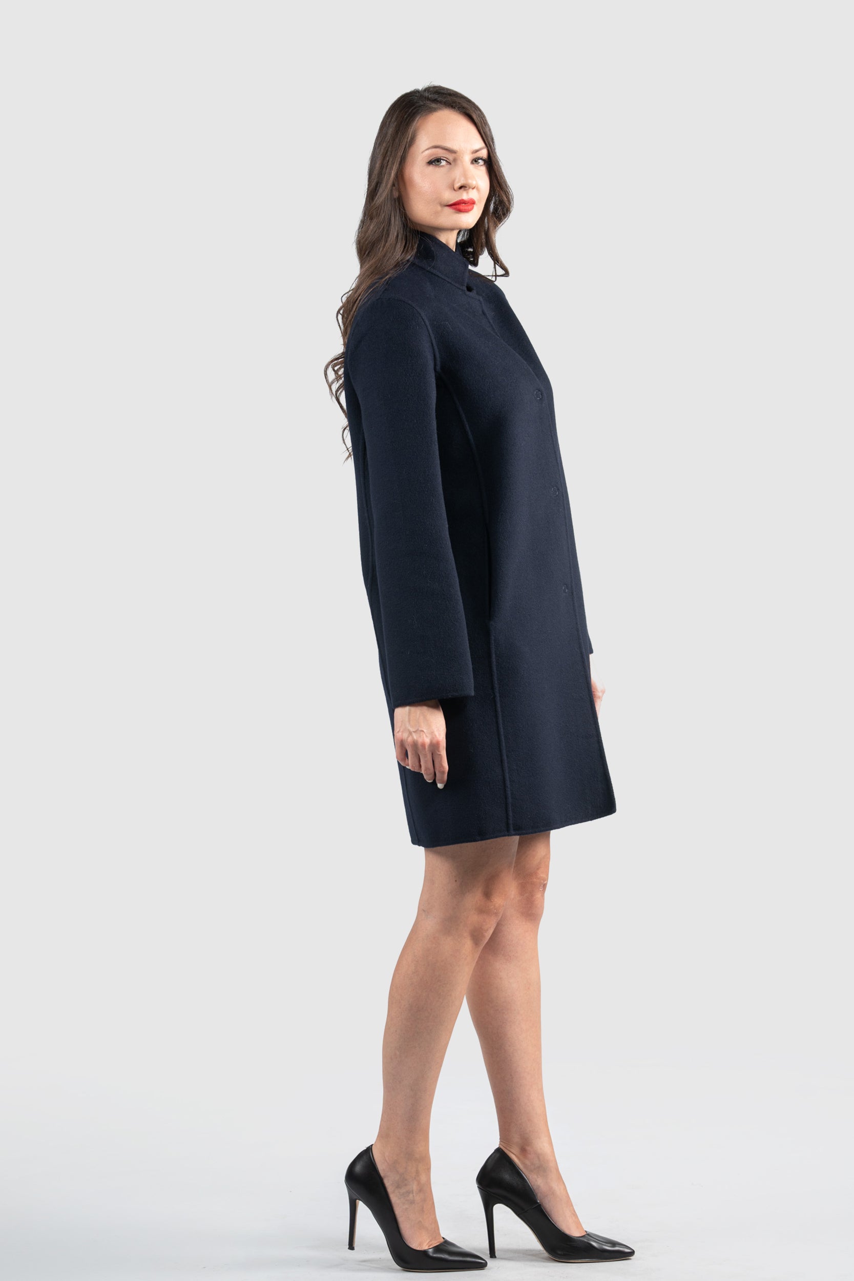 Blue Black Cashmere Half Coat