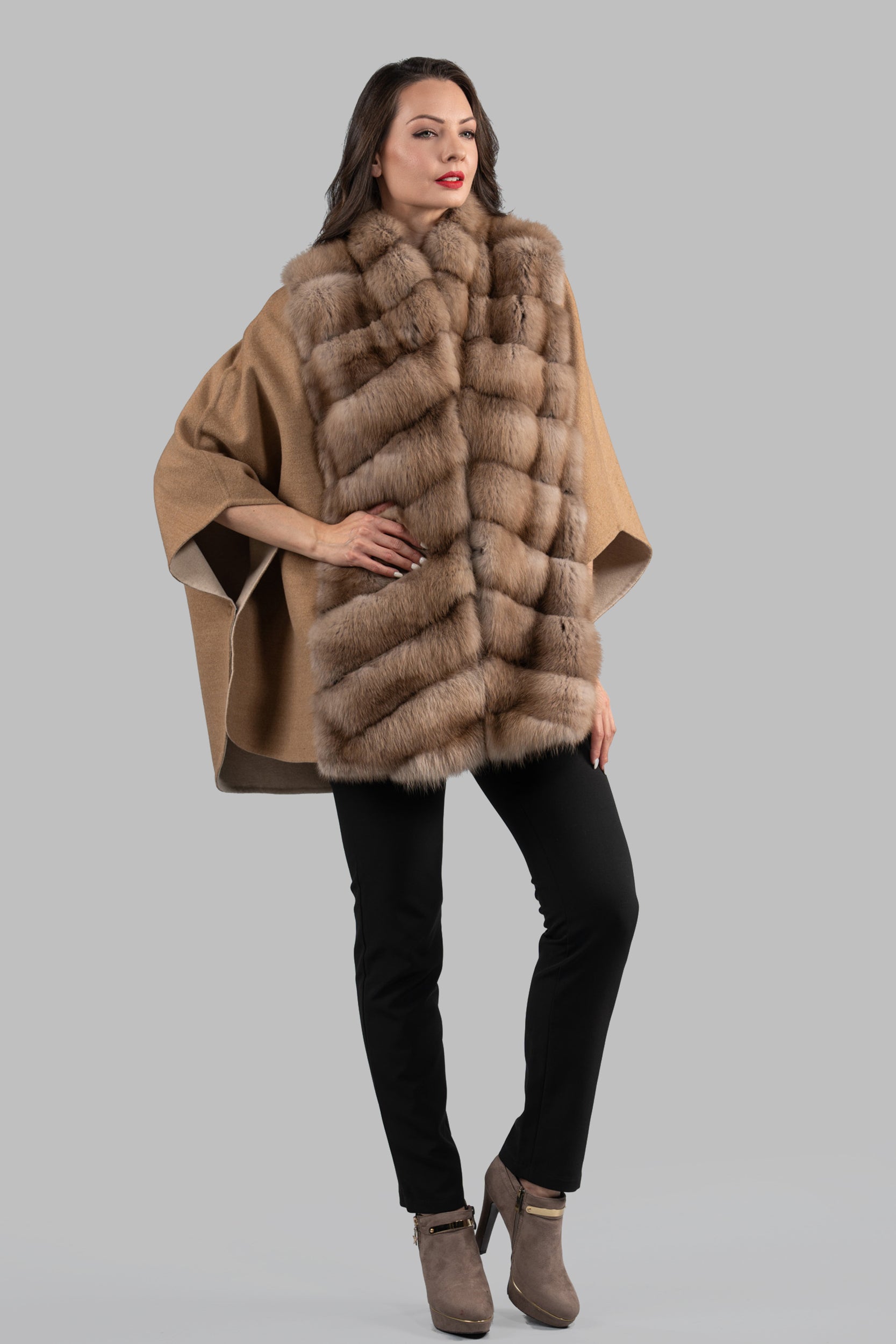 Beige Ecru Cashmere Cape with Baumarten Trim