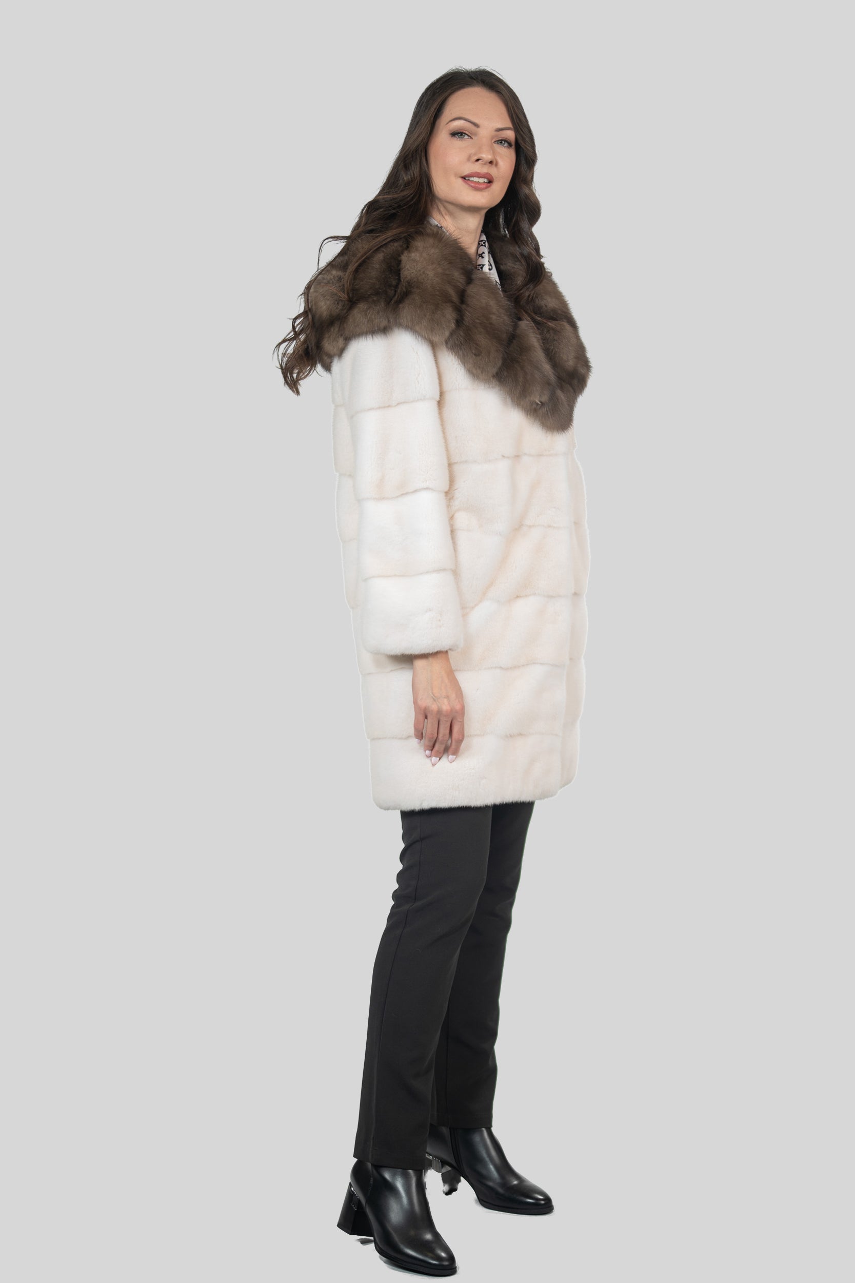Pearl Mink Half Coat with Russian Sable Hood