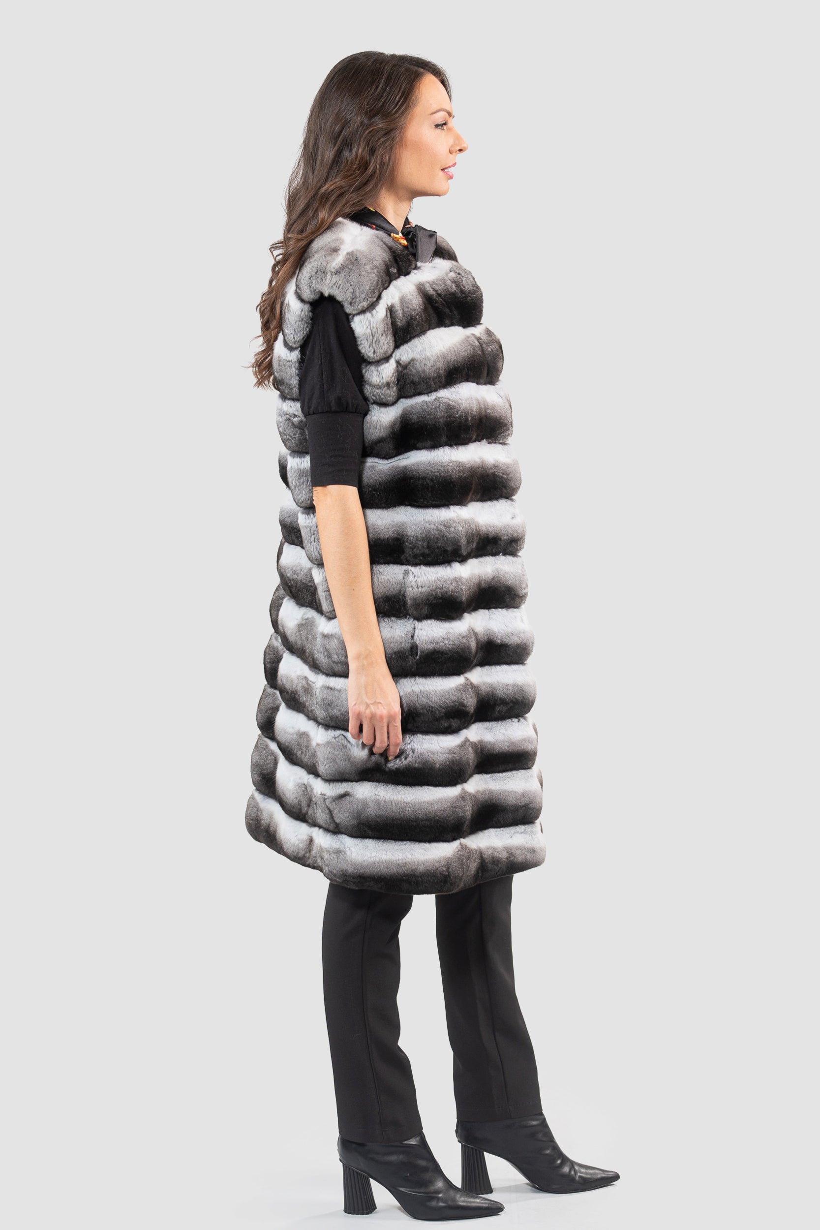 Chinchilla Collarless Long Vest