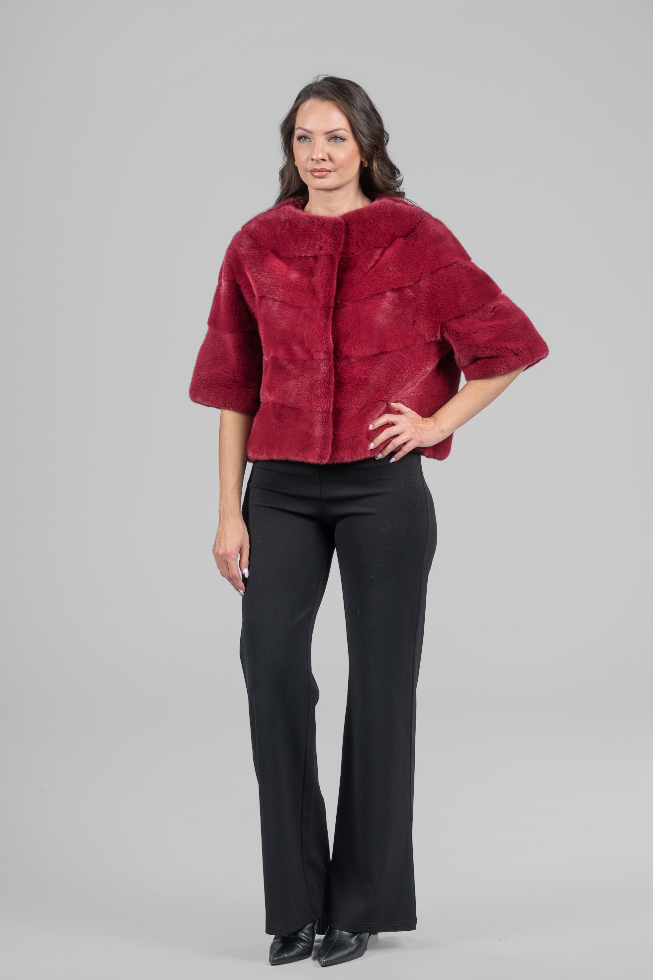 Cropped Red Mink Fur Jacket