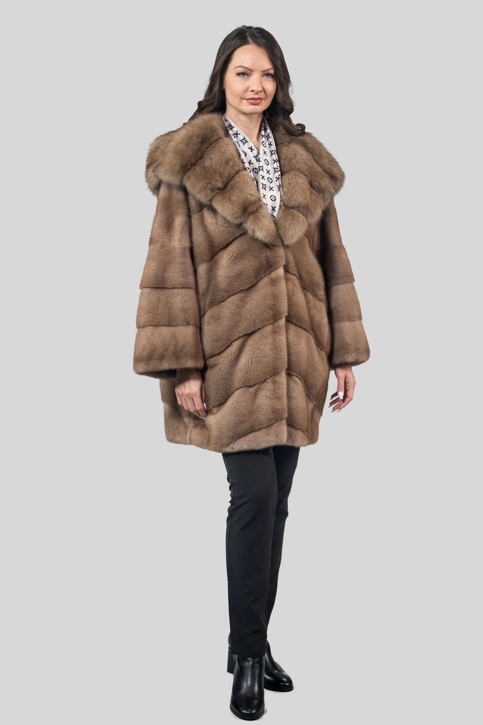 Pastel Mink Half Coat with Russian Sable Hood