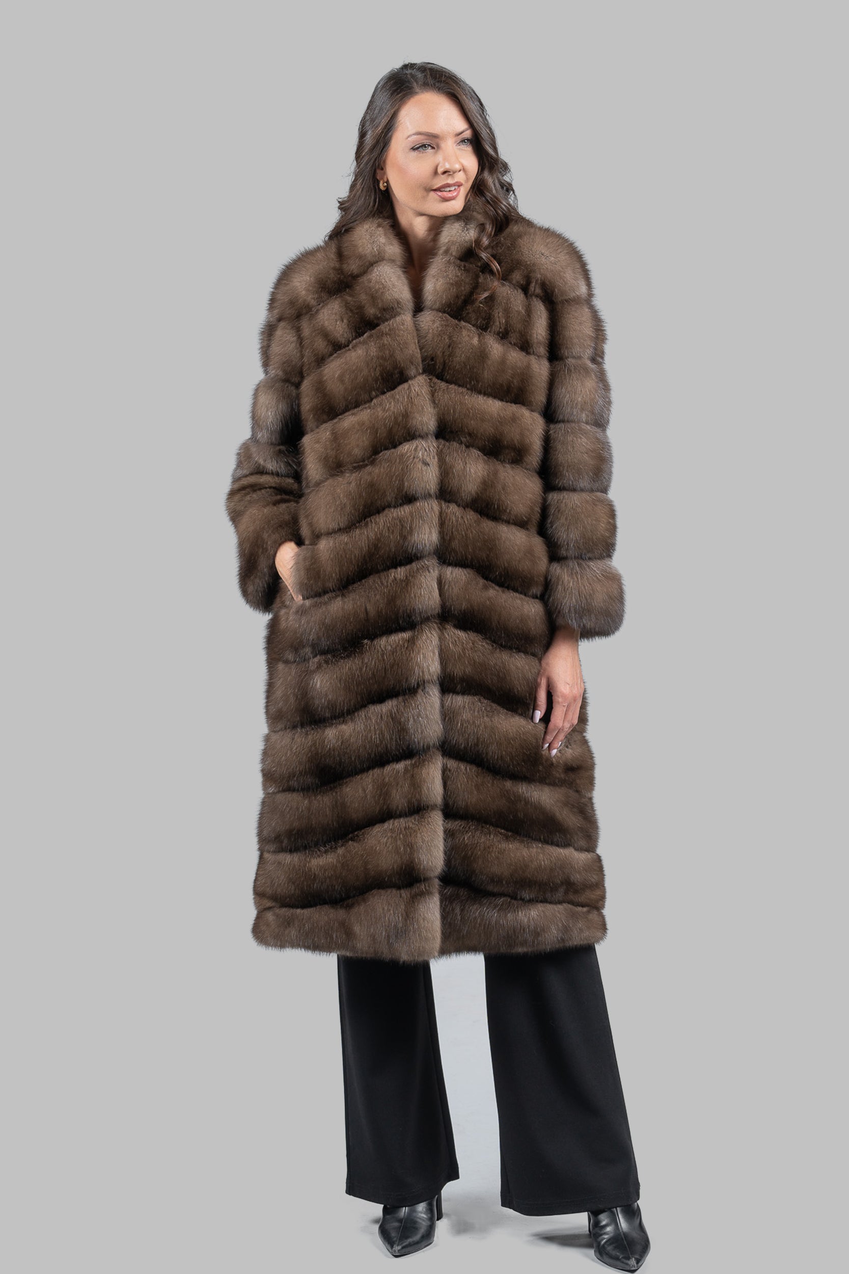 Platino Russian Sable Long Coat with Smoking Collar