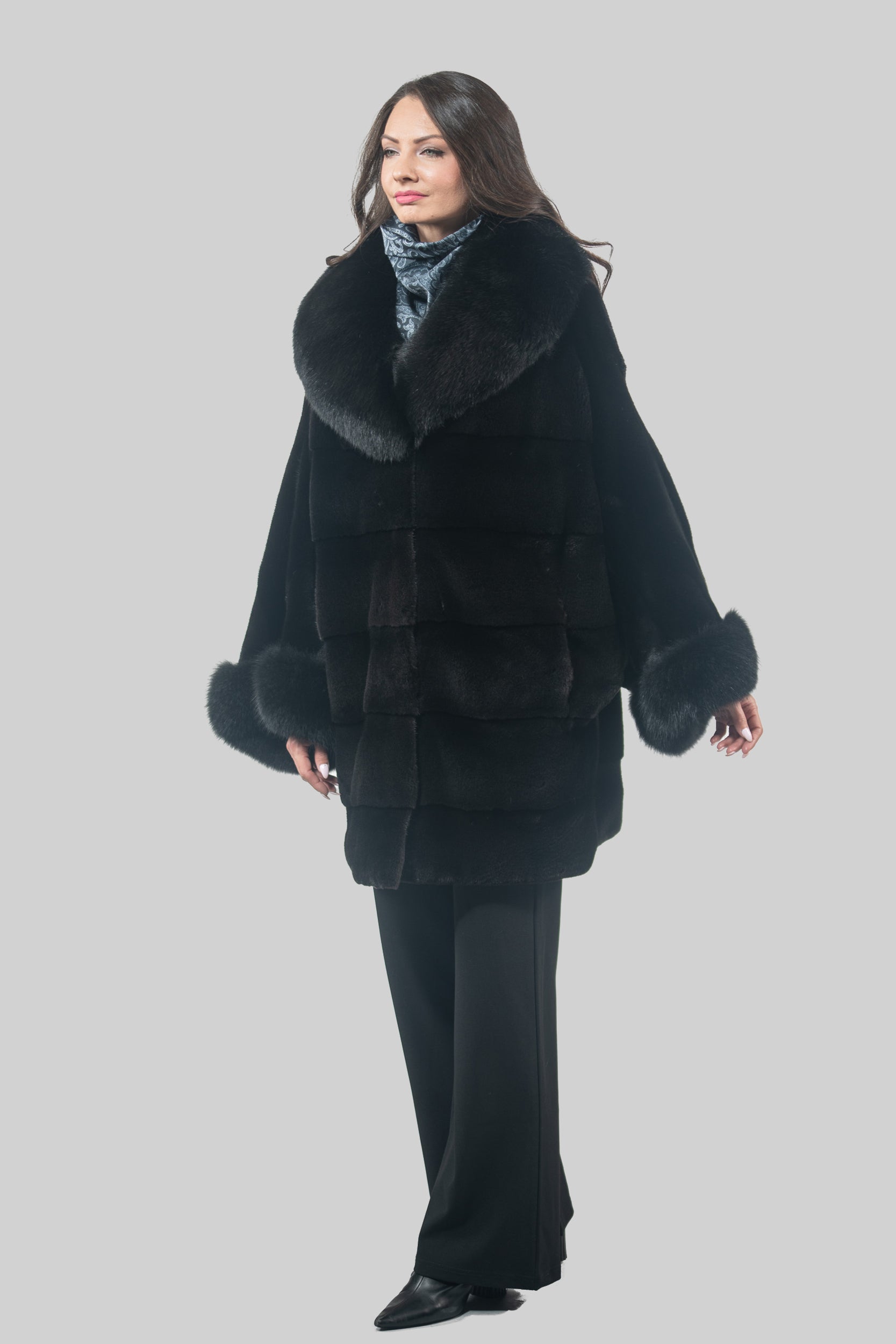 Blackglama Mink Cape with Fox-Trimmed Notch Collar