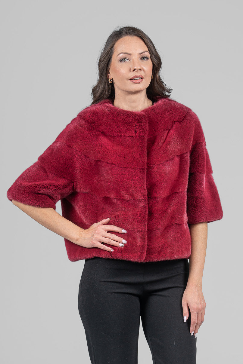 Cropped Red Mink Fur Jacket