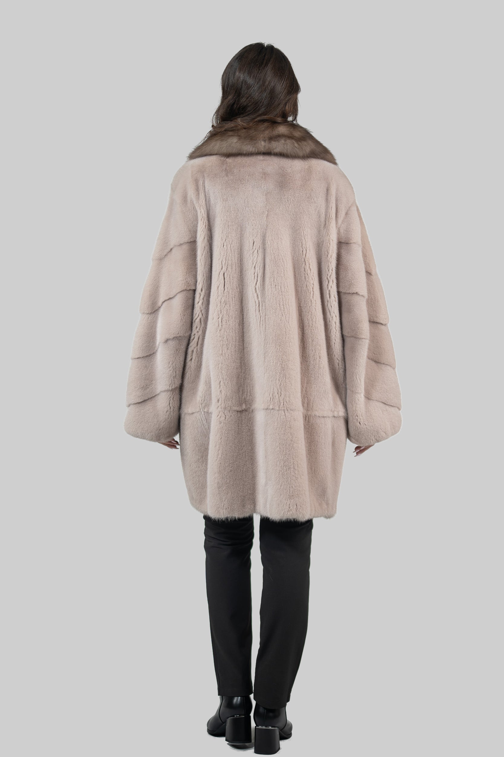 Tiramisu Mink Half Coat with Russian Sable-Trimmed Notch Collar