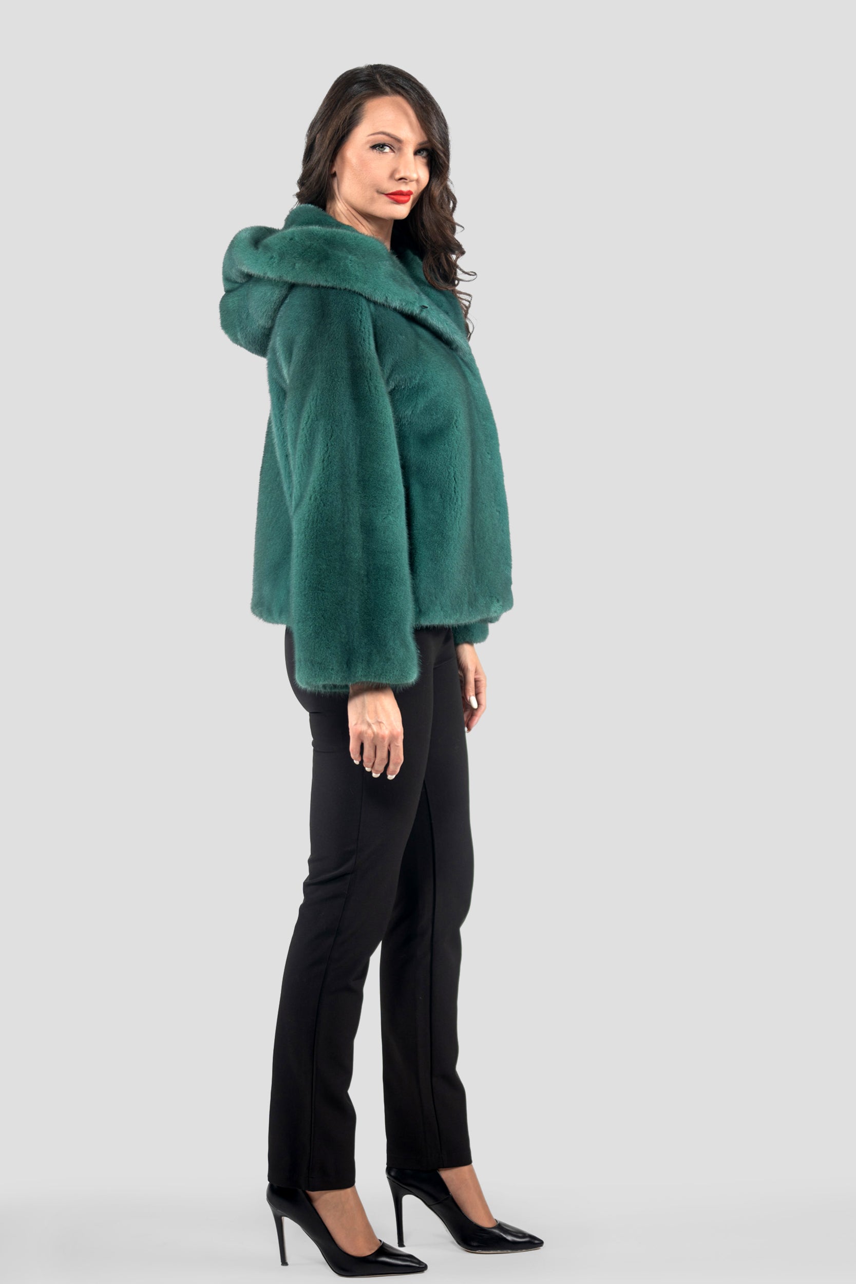 Green Mink Jacket with Attached Hood