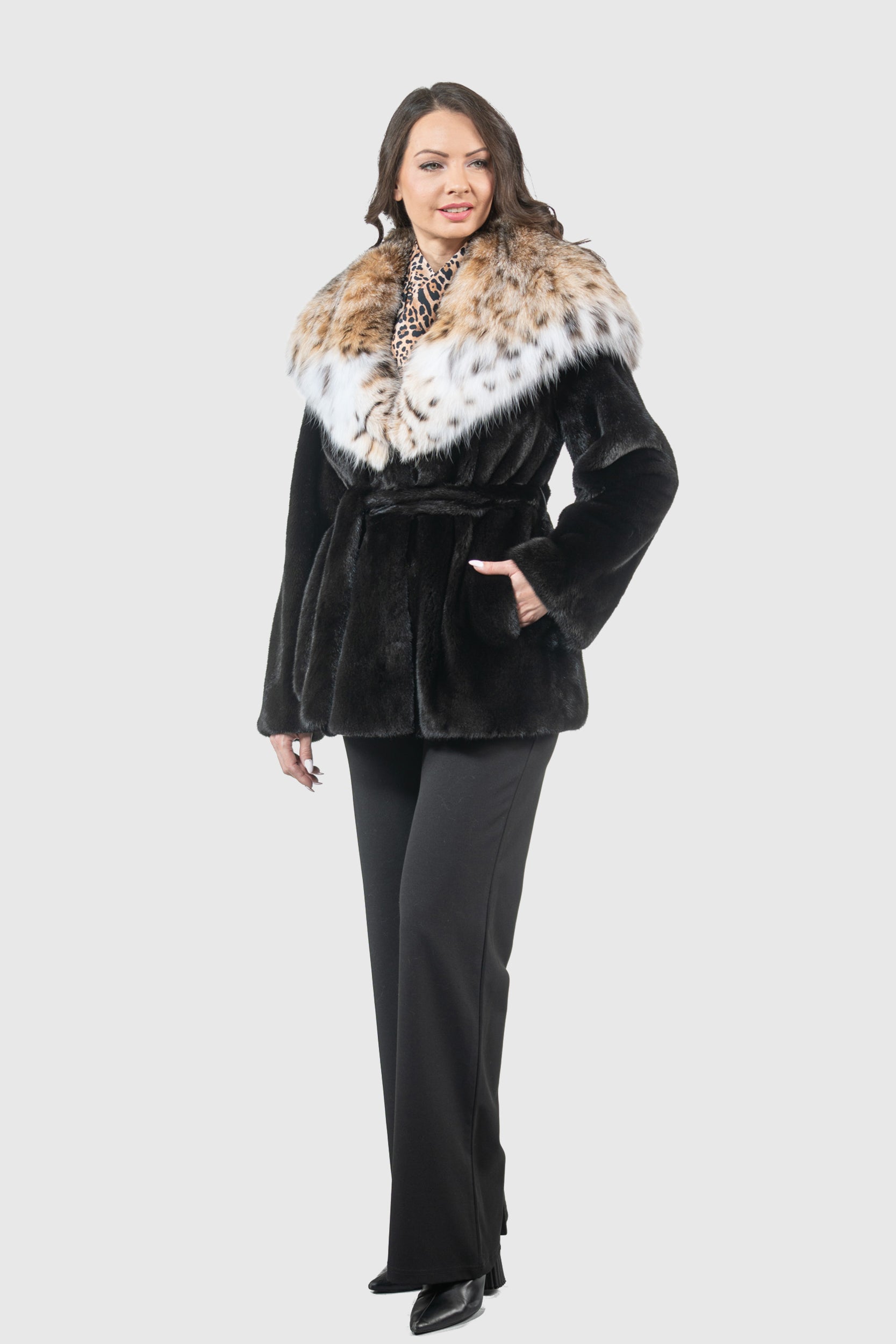 Blackglama Mink Half Coat with Bobcat Hood
