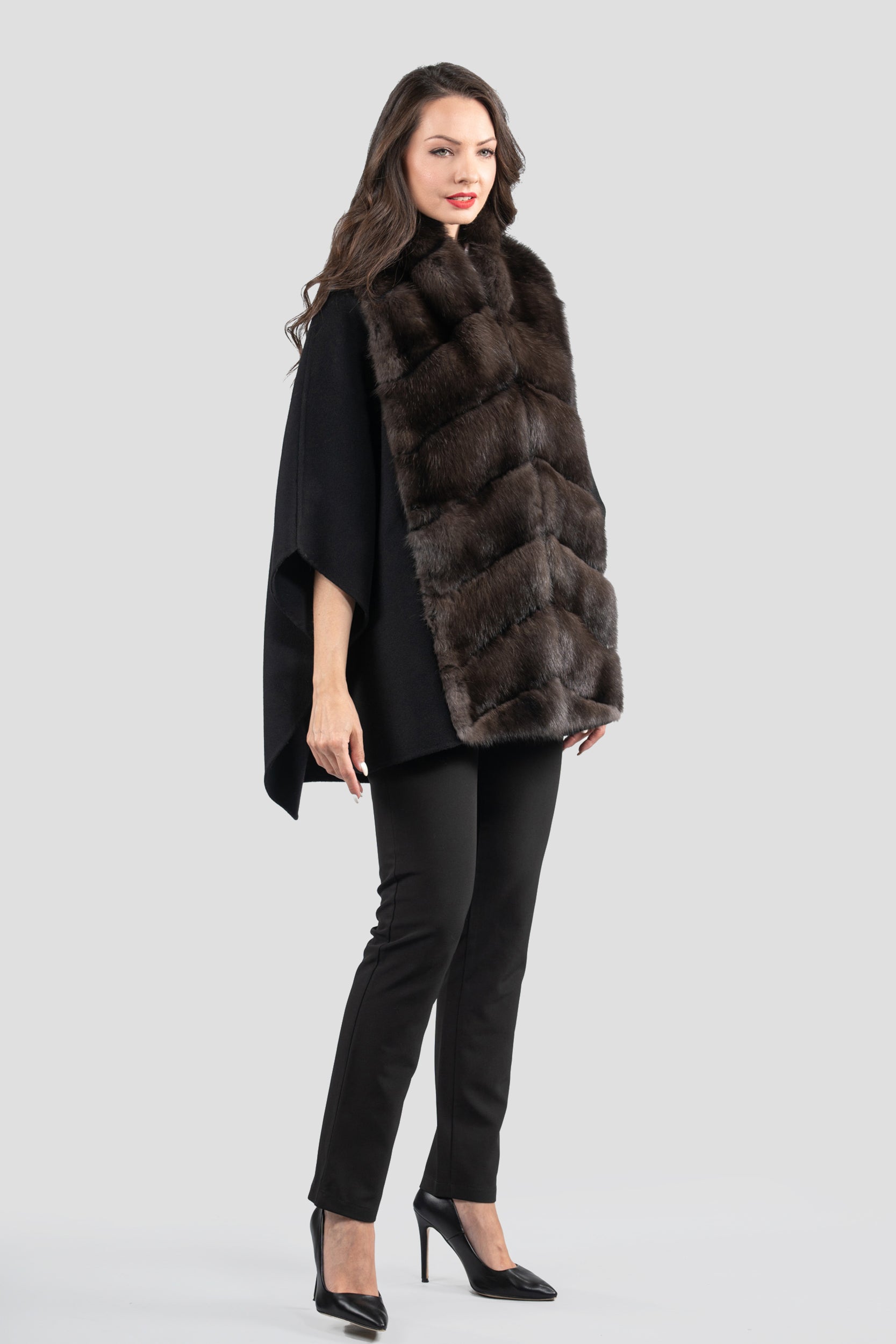 Black Cashmere Cape with Russian Sable Trim