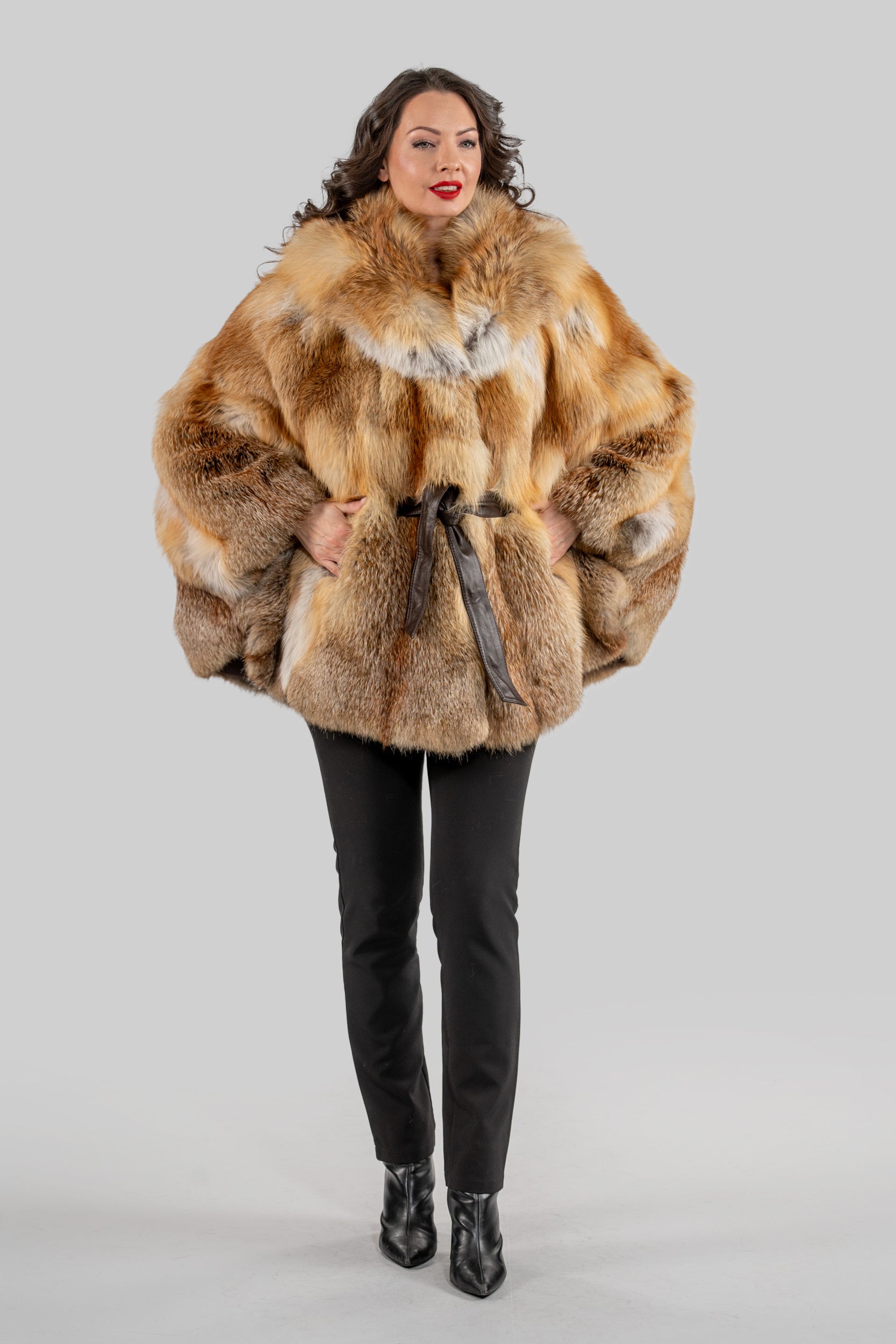 Natural Fox Hooded Half Coat