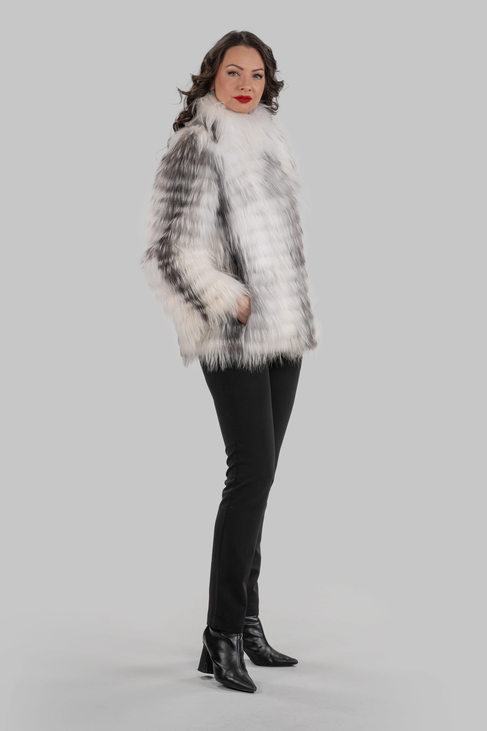 Arctic Marble Fox Jacket with Stand Collar