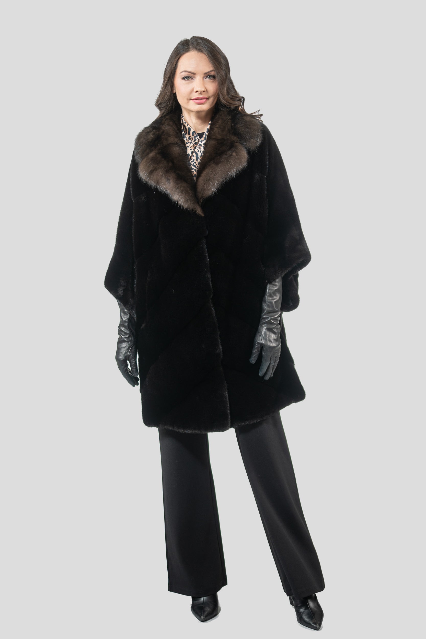 Blackglama Mink Cape with Russian Sable Notch Collar