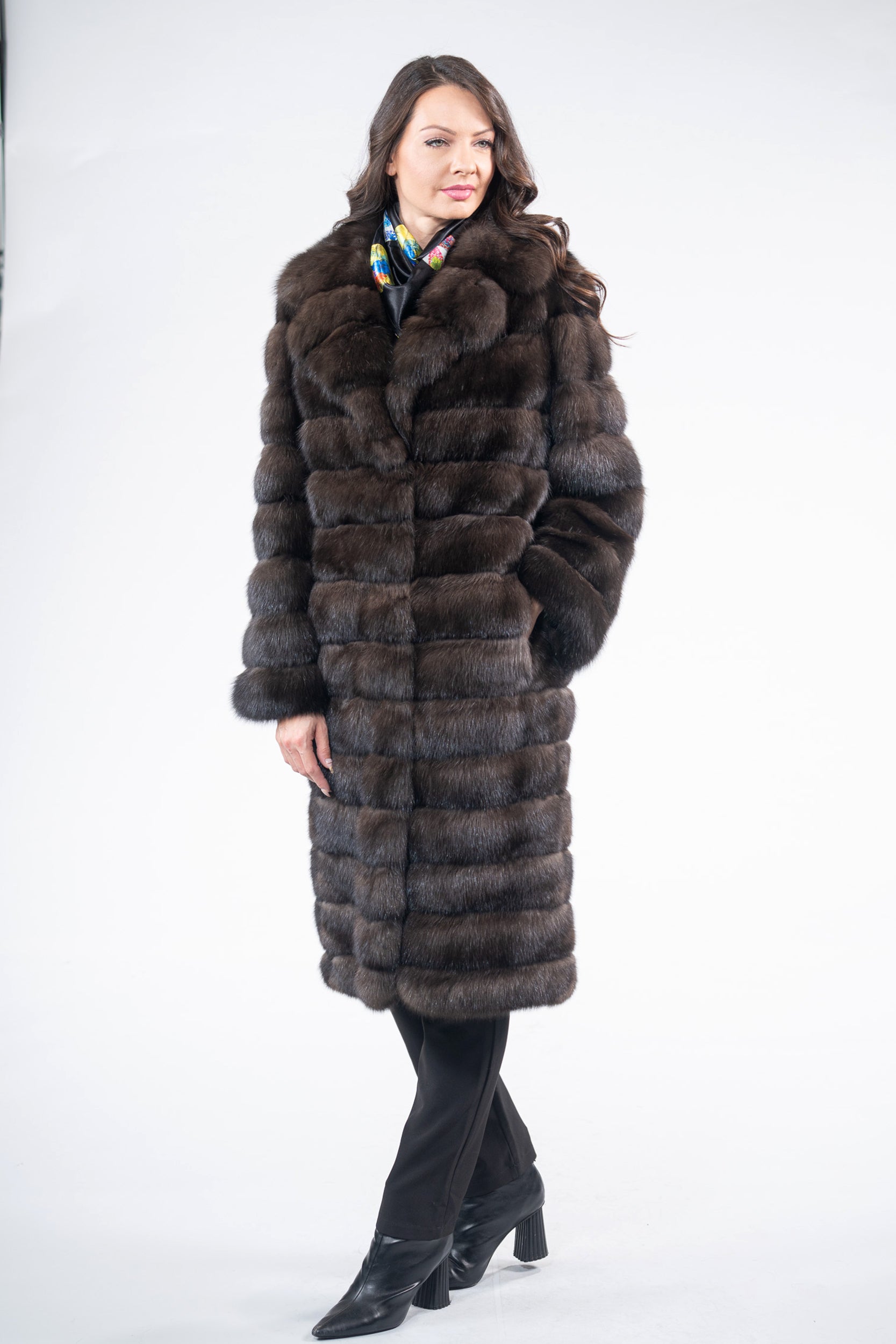 Dark Reversible Russian Sable Coat with Notch Collar