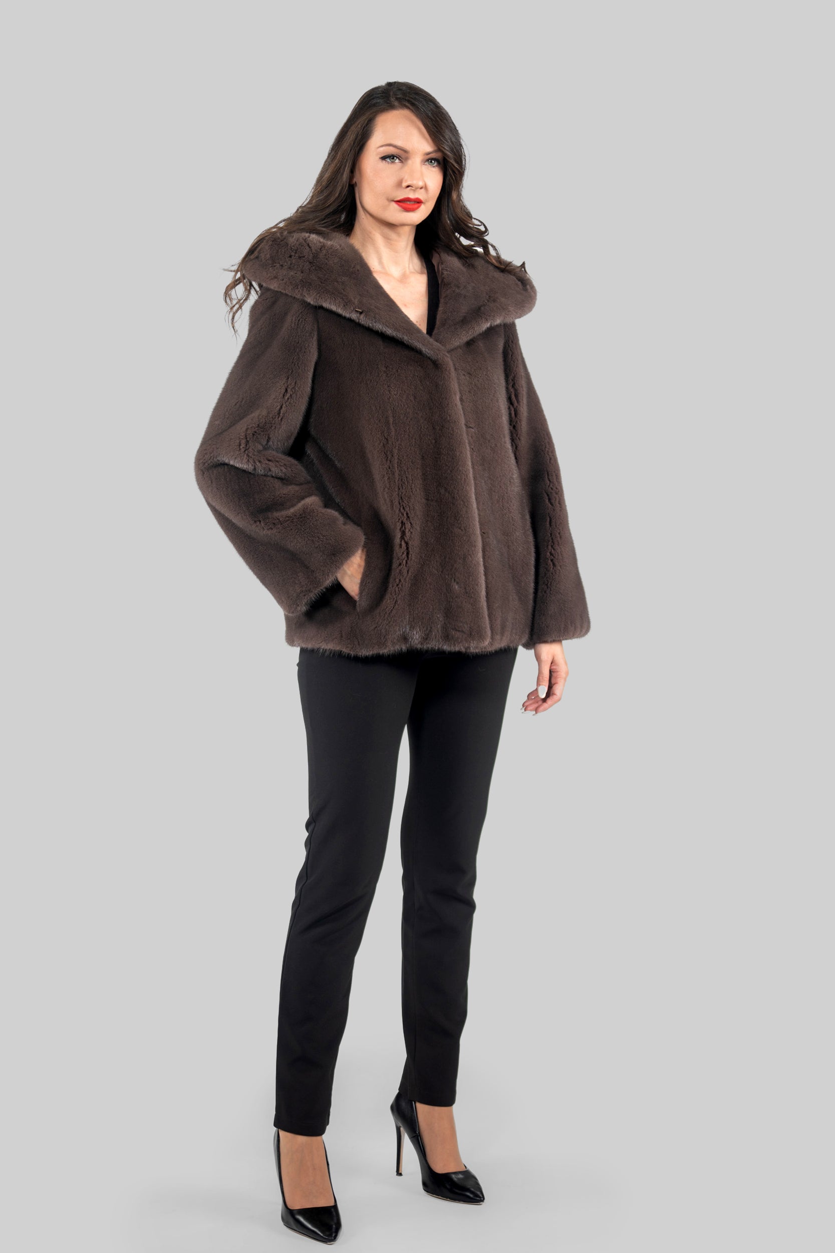 Wood Mink Jacket with Attached Hood