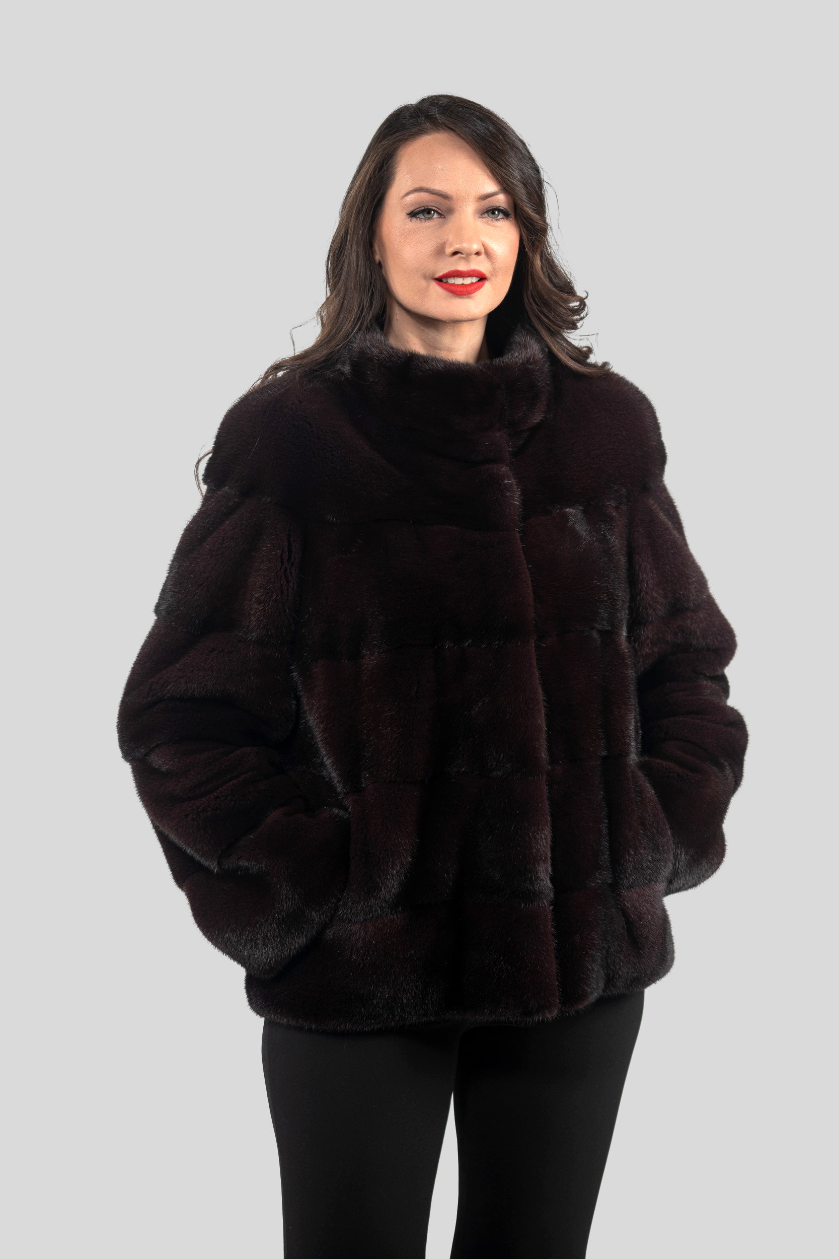 Bordeaux Mink Jacket with Stand Collar
