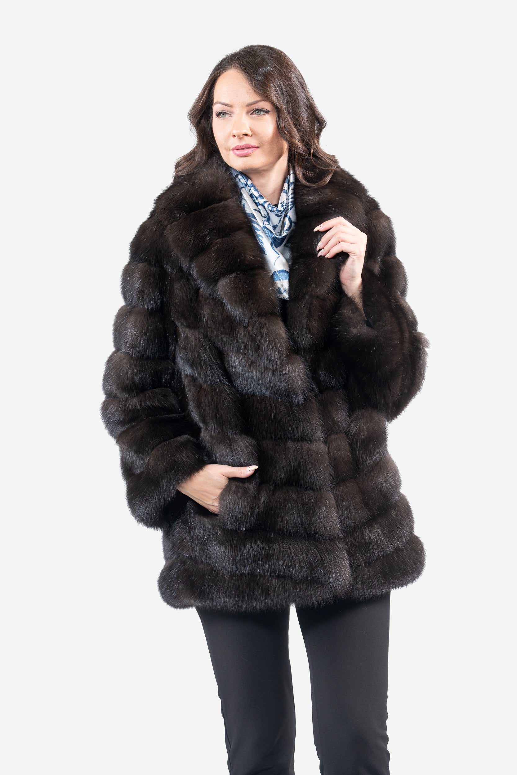 Dark Russian Sable Half Coat With Shawl Collar