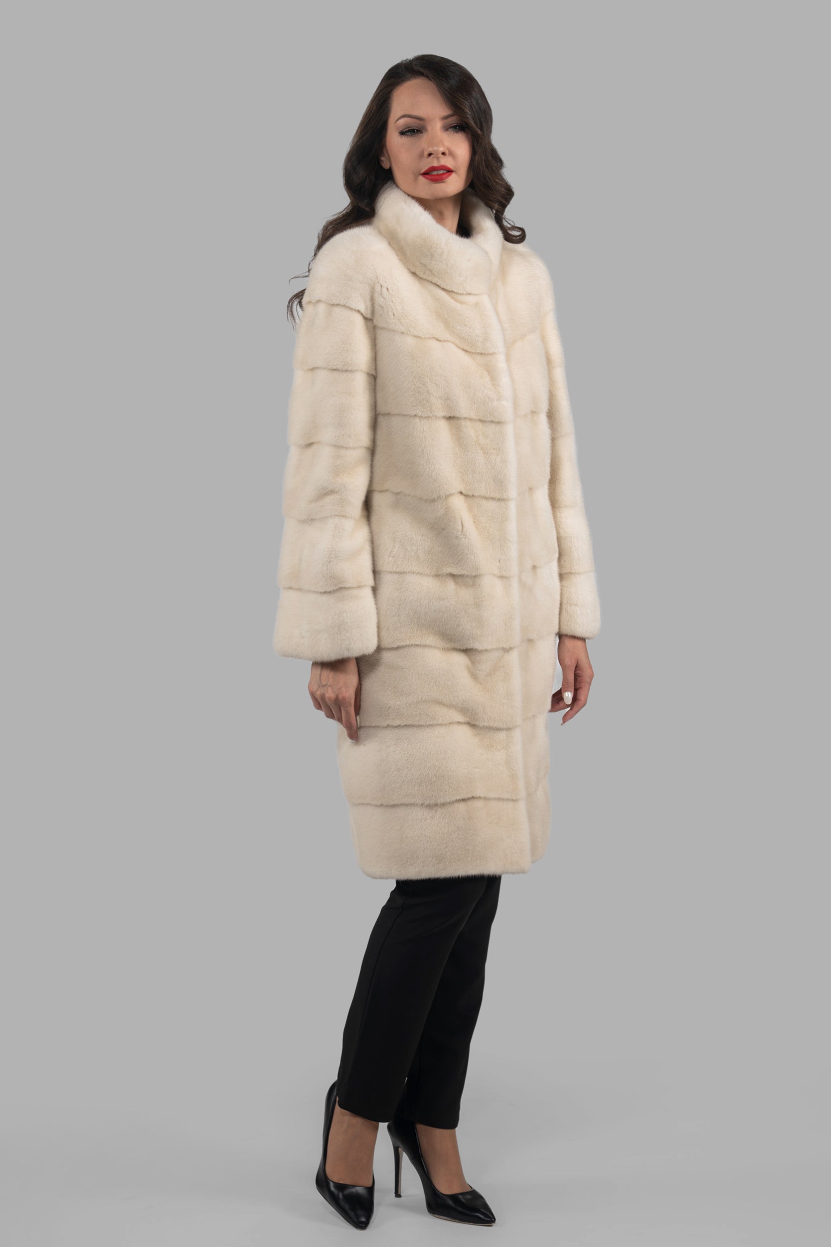 Pearl G/W Mink Half Coat with Stand Collar