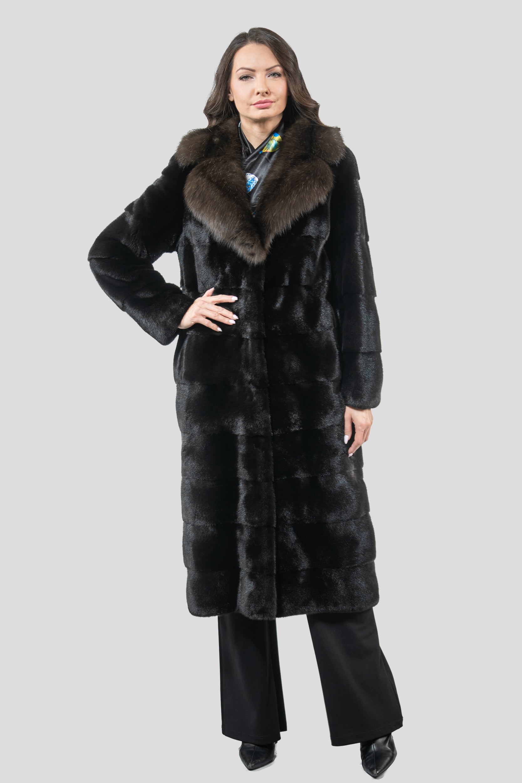 Blackglama Mink Half Coat With Russian Sable Notch Collar