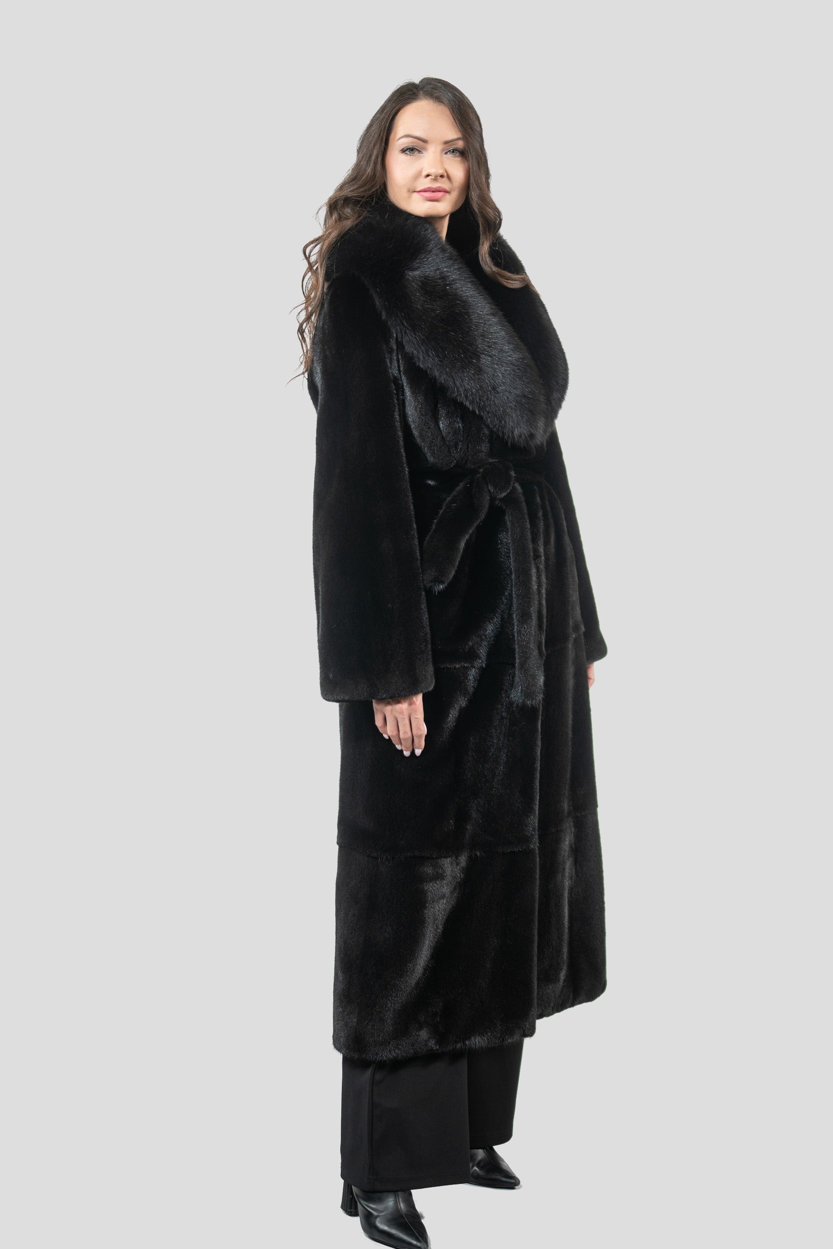 Blackgalama Mink Coat with Fox Shawl Collar