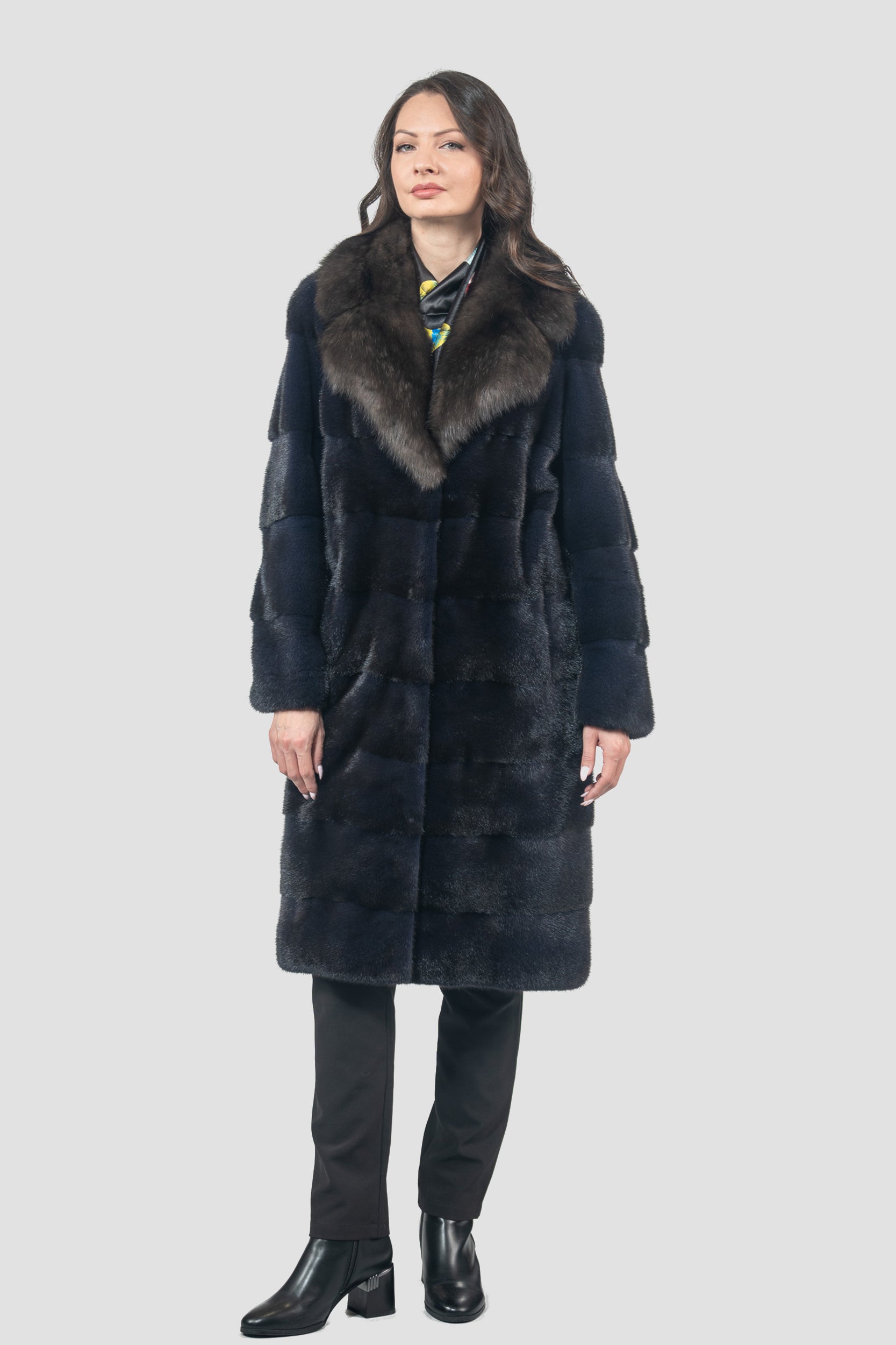 Purple Mink Half Coat with Russian Sable Notch Collar