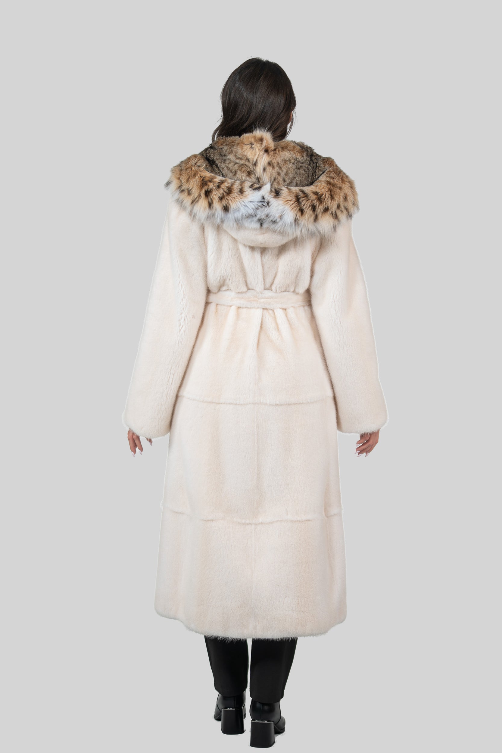 Pearl Mink Coat with Bobcat Hood