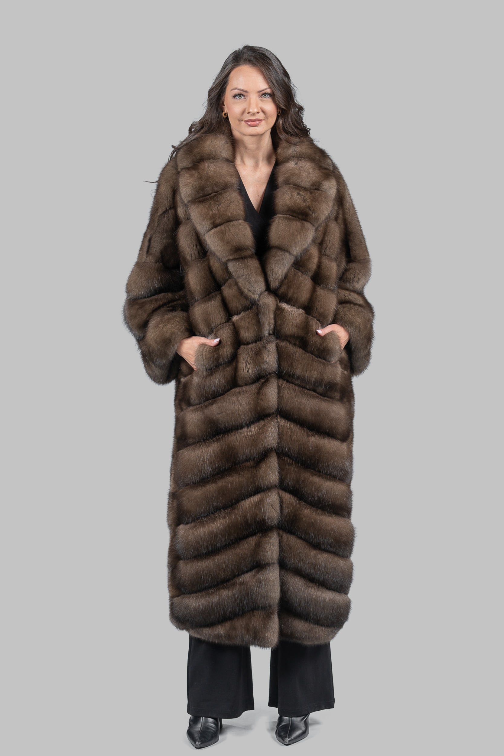 Graphite Sable Long Coat with Shawl Collar