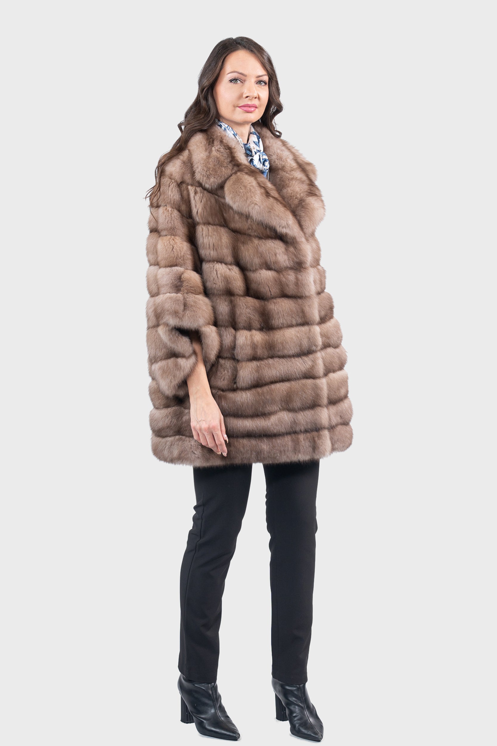 Graphite Russian Sable Cape with Notch Collar