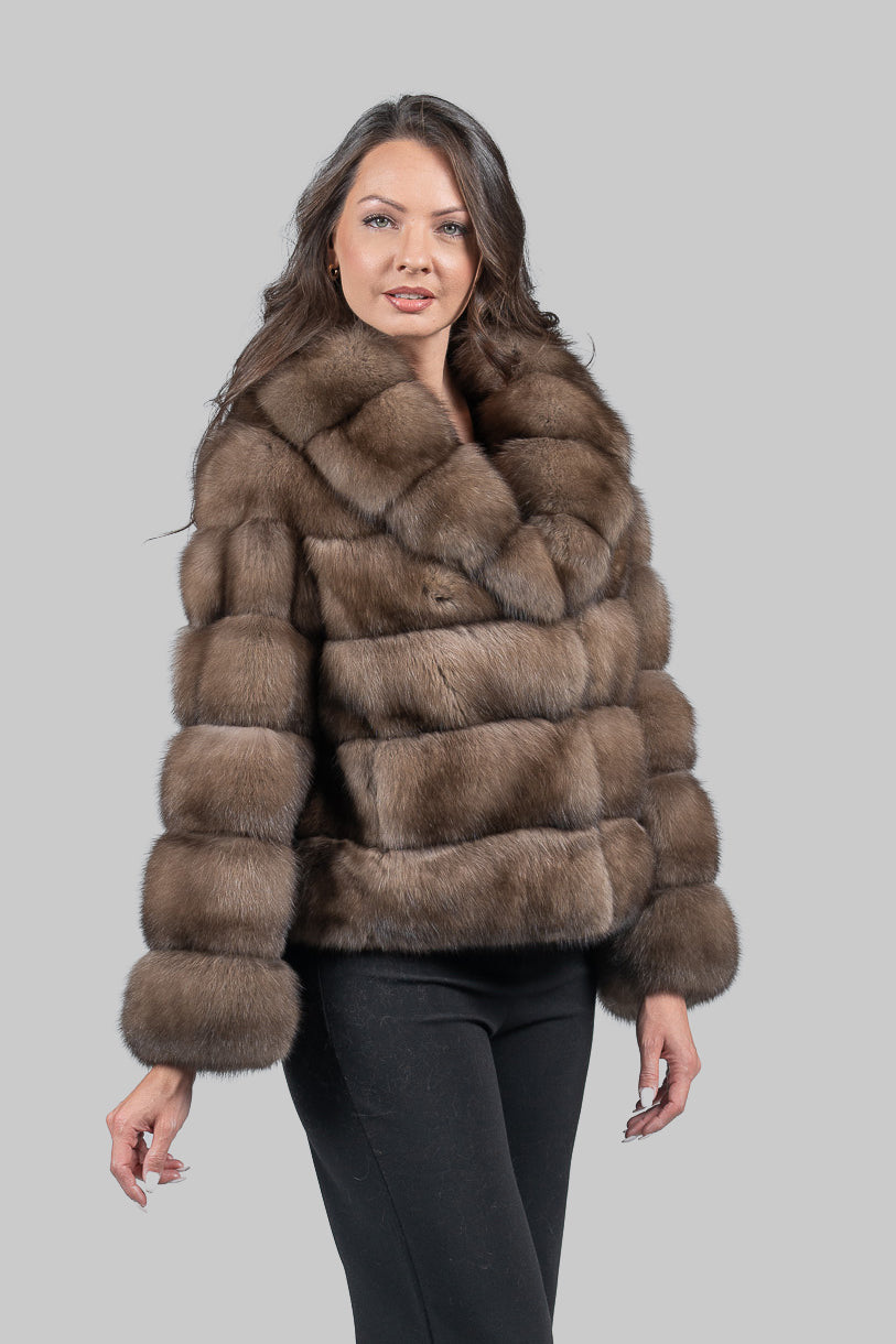 Graphite Russian Sable Jacket with Shawl Collar