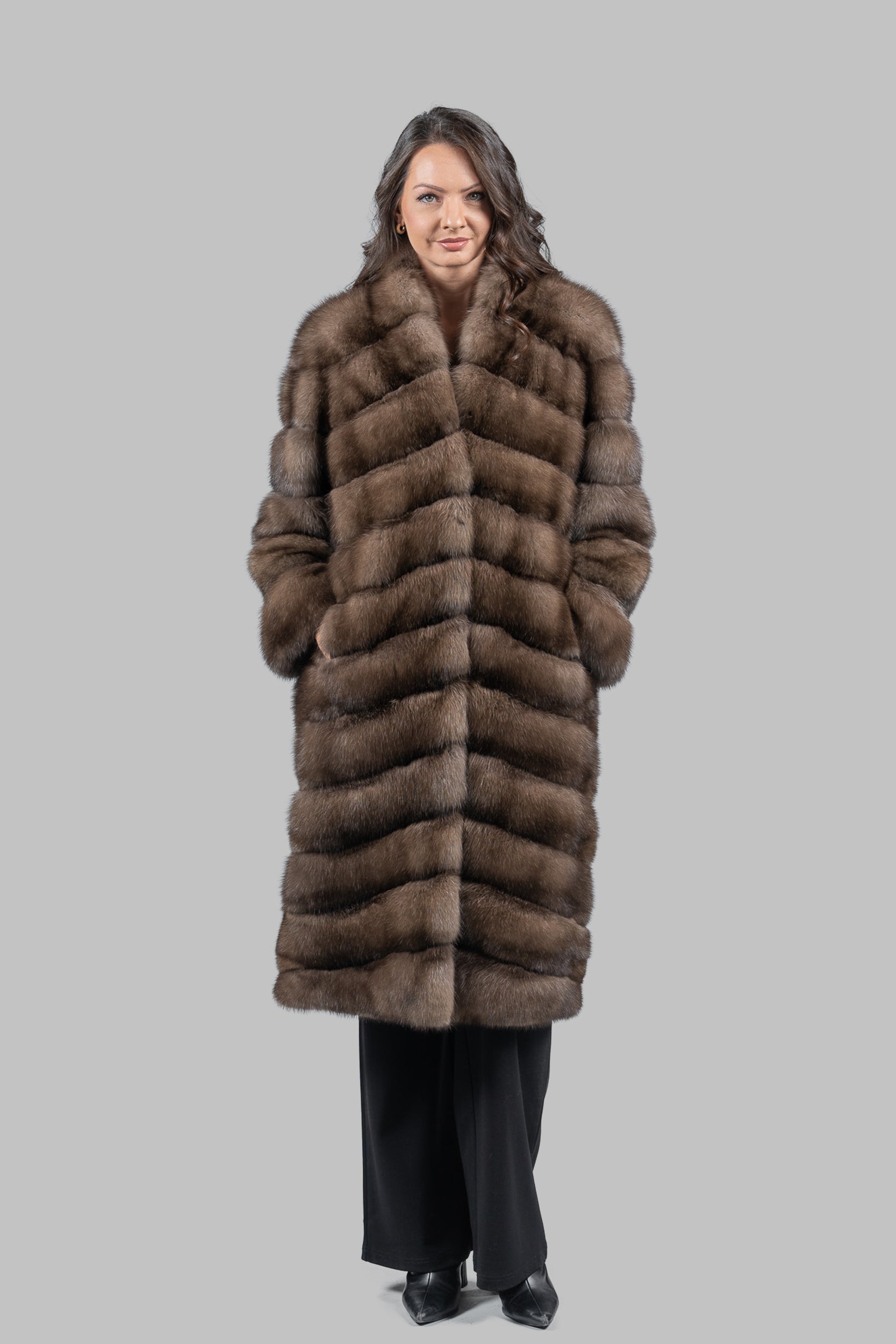 Platino Russian Sable Long Coat with Smoking Collar