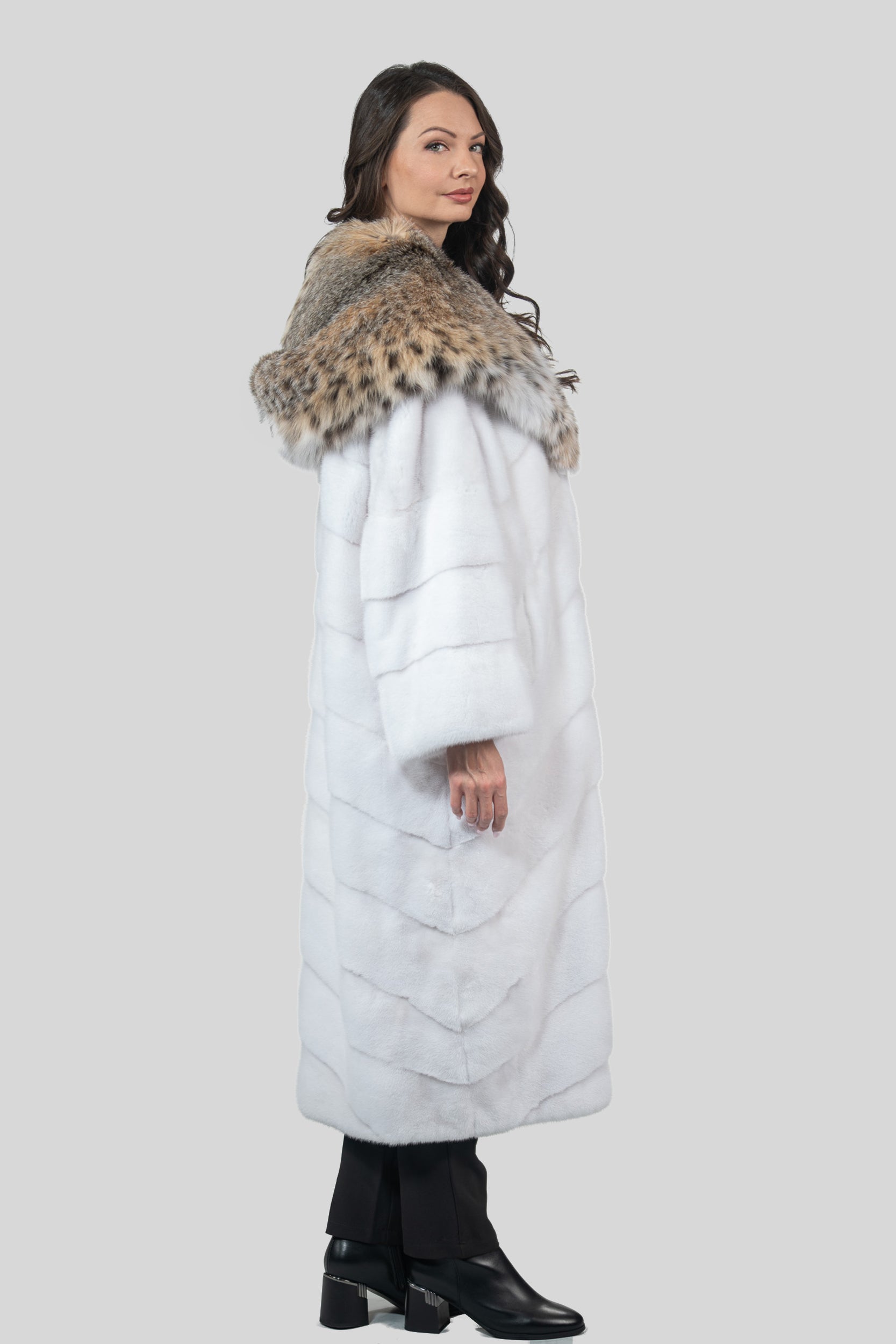 White Mink Coat With Bobcat Hood