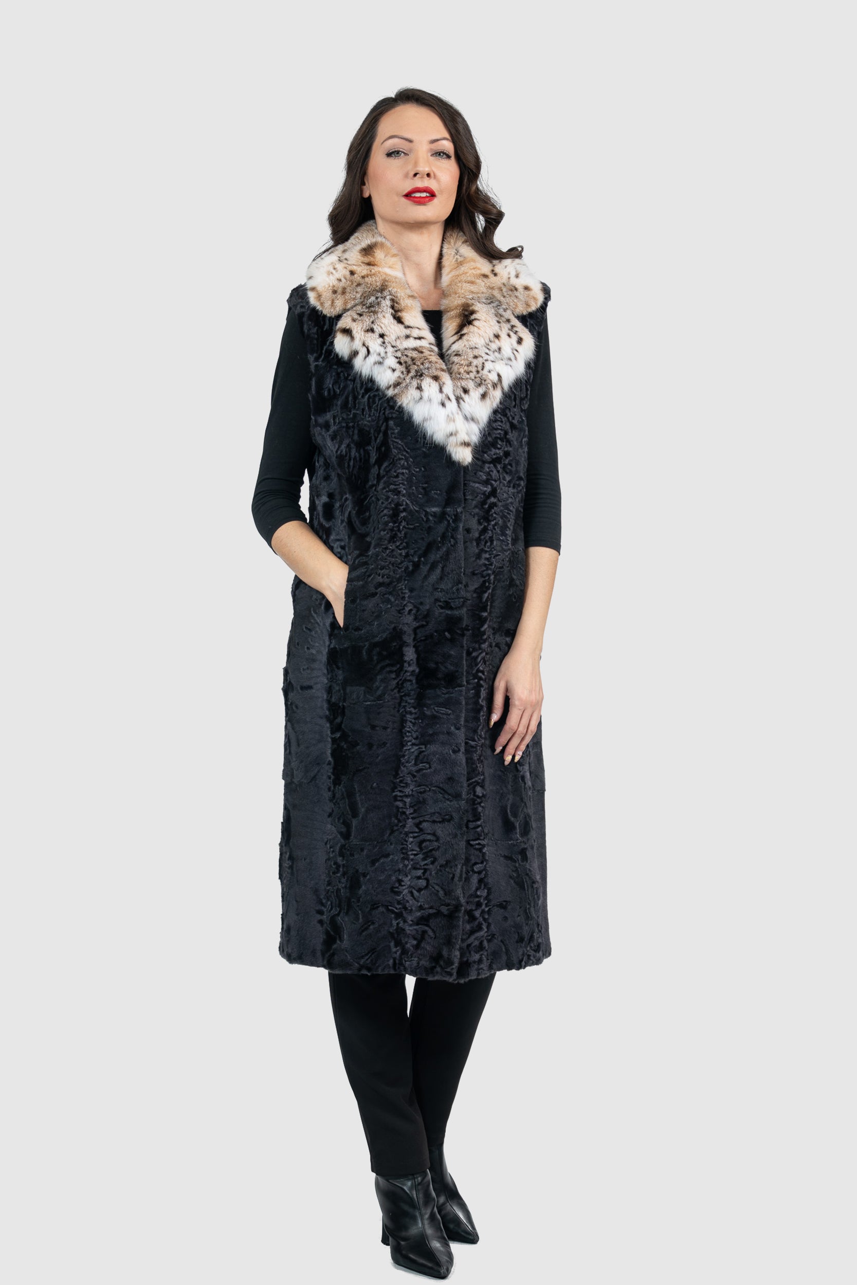 Gray Moon Swakara Vest with Bobcat Notch Collar