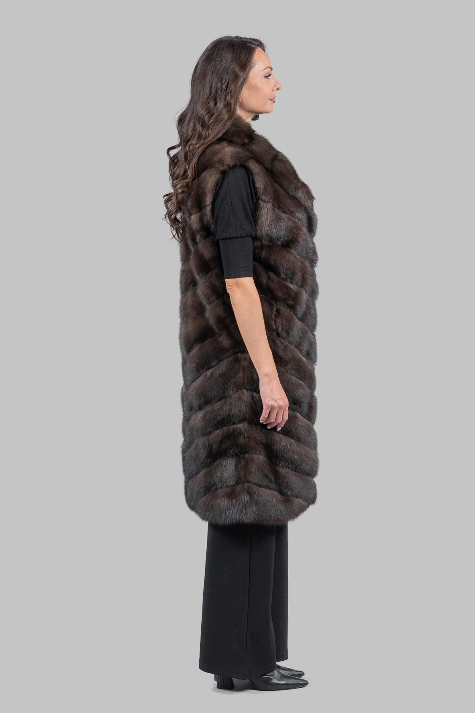 Dark Sable Long Vest with Notch Collar