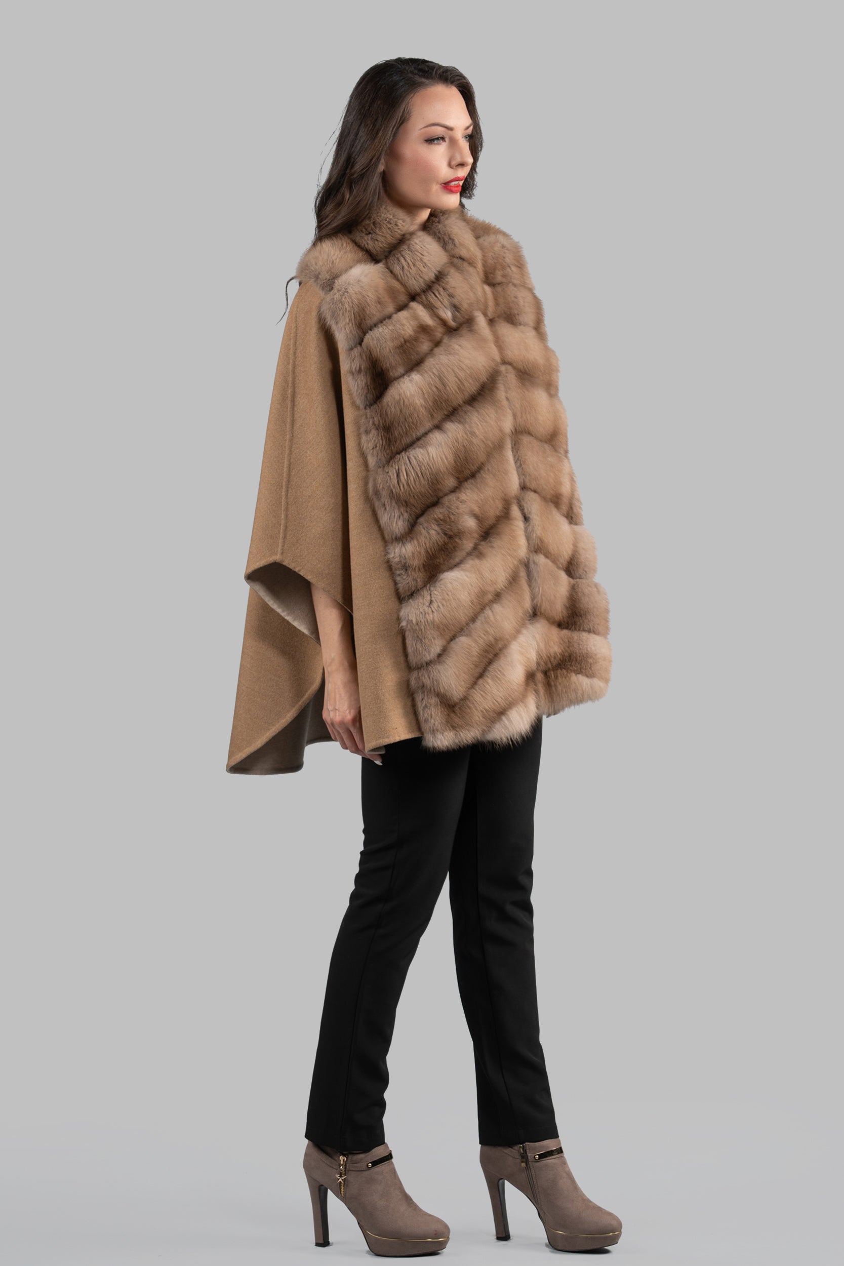 Beige Ecru Cashmere Cape with Baumarten Trim