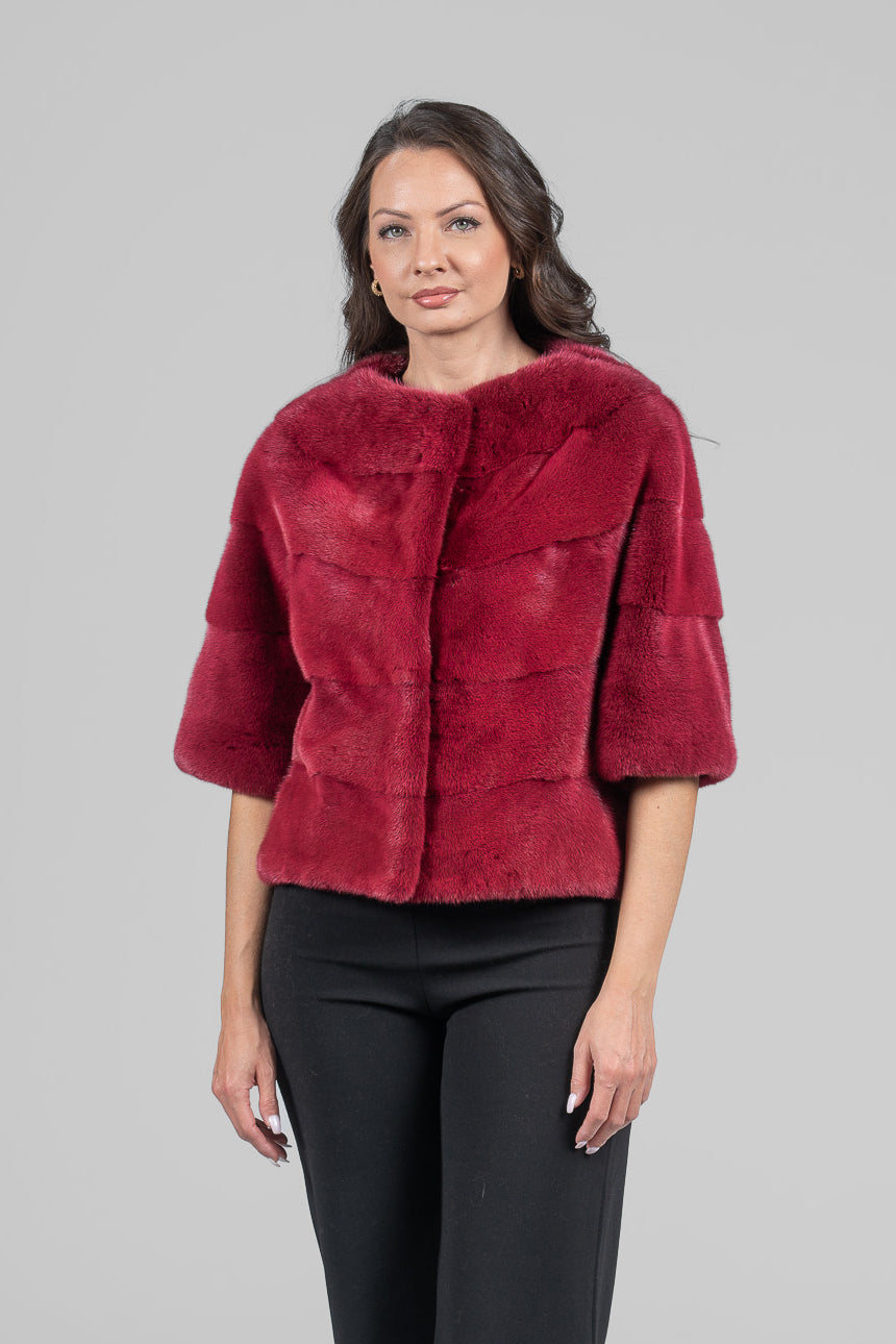 Cropped Red Mink Fur Jacket