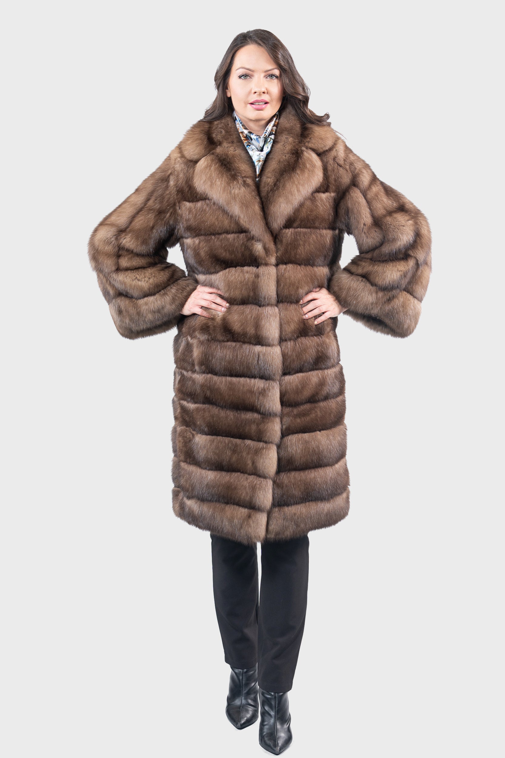 Graphite Russian Sable Coat with Notch Collar and Let Out Sleeves