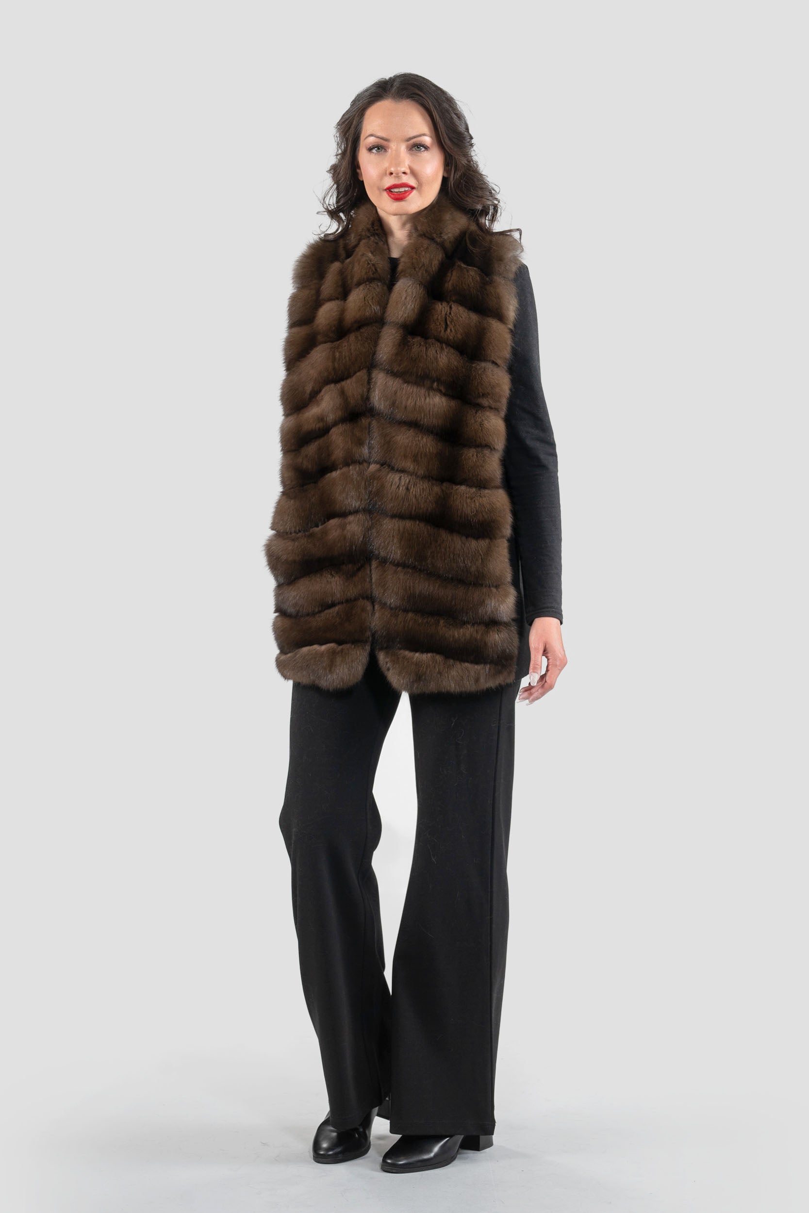 Black Cashmere Vest with Russian Sable Trim