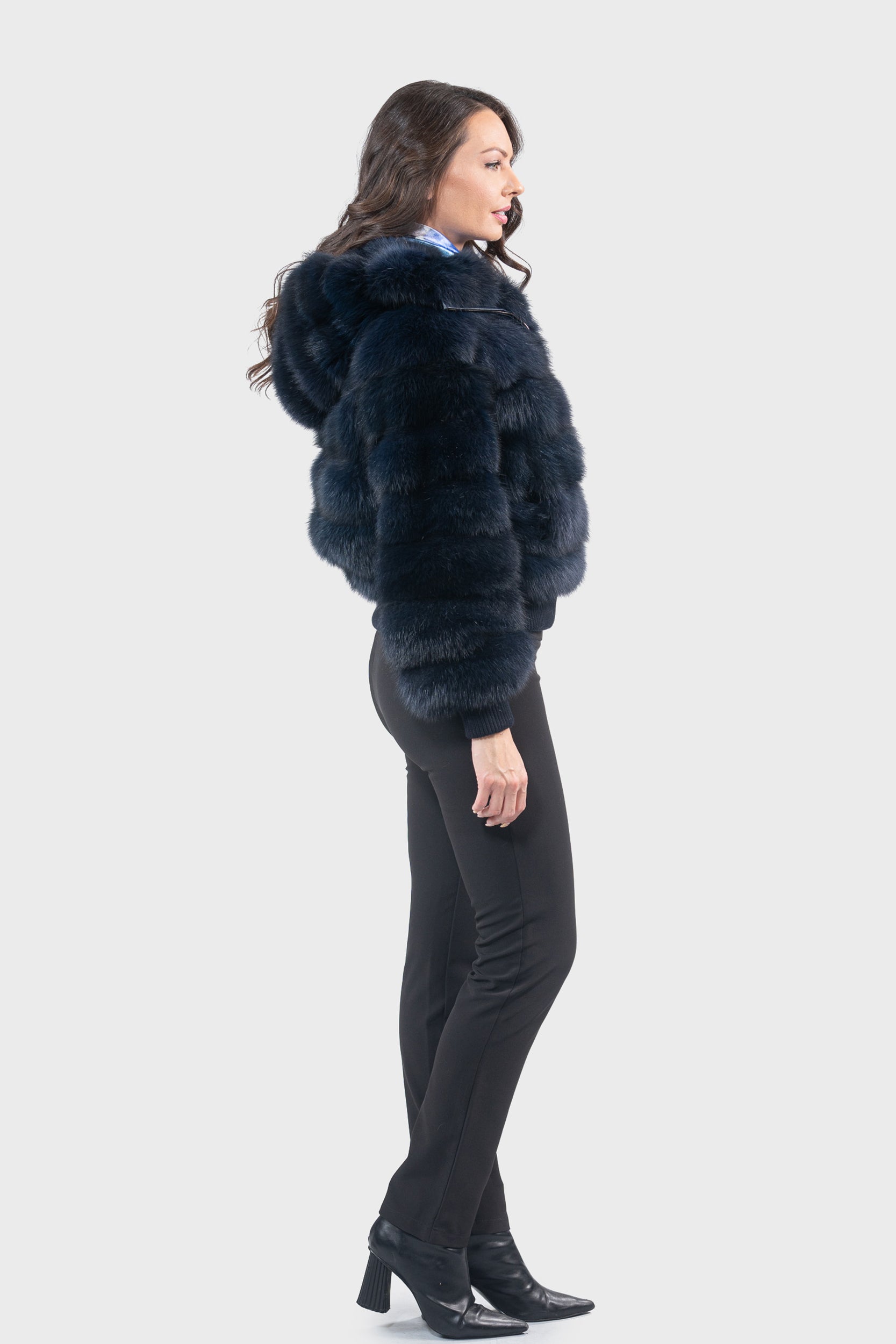 Blue Black Baumarten Bomber Jacket with Hood