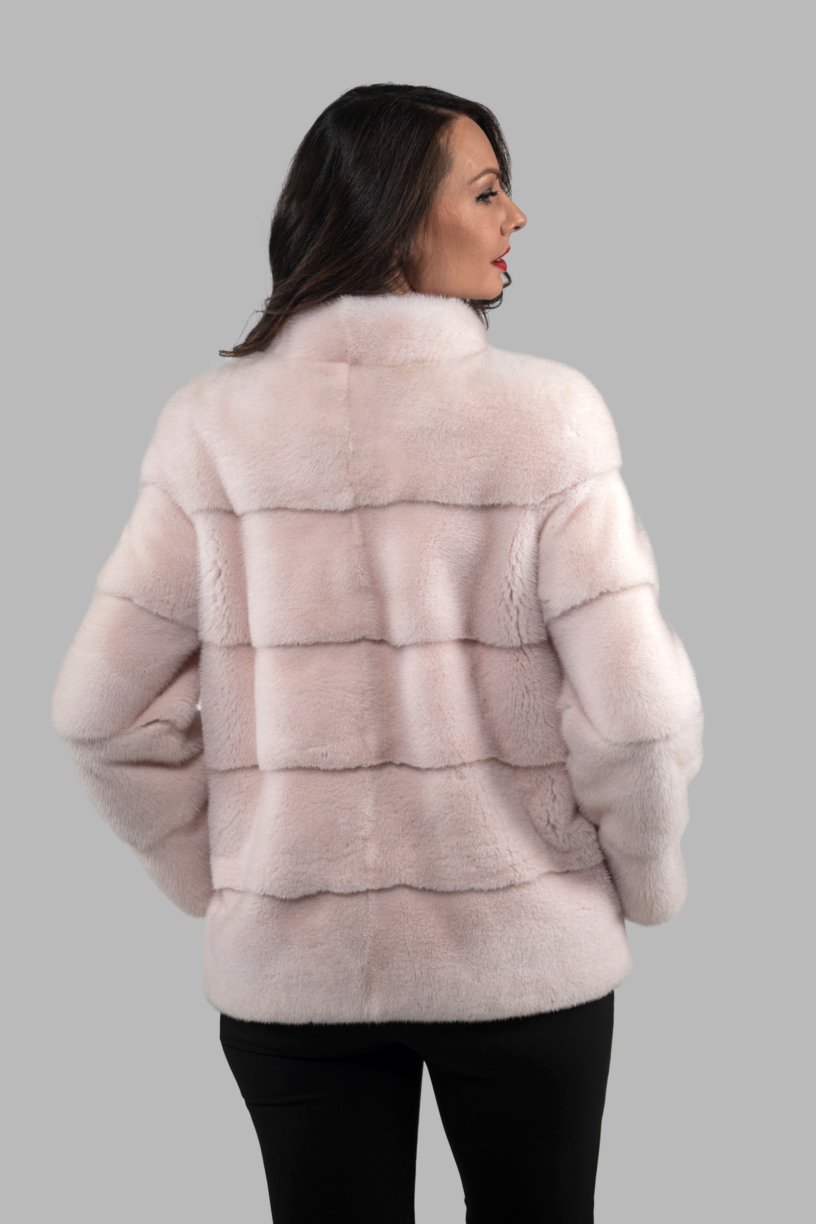 Powder Pink Mink Jacket with Stand Collar